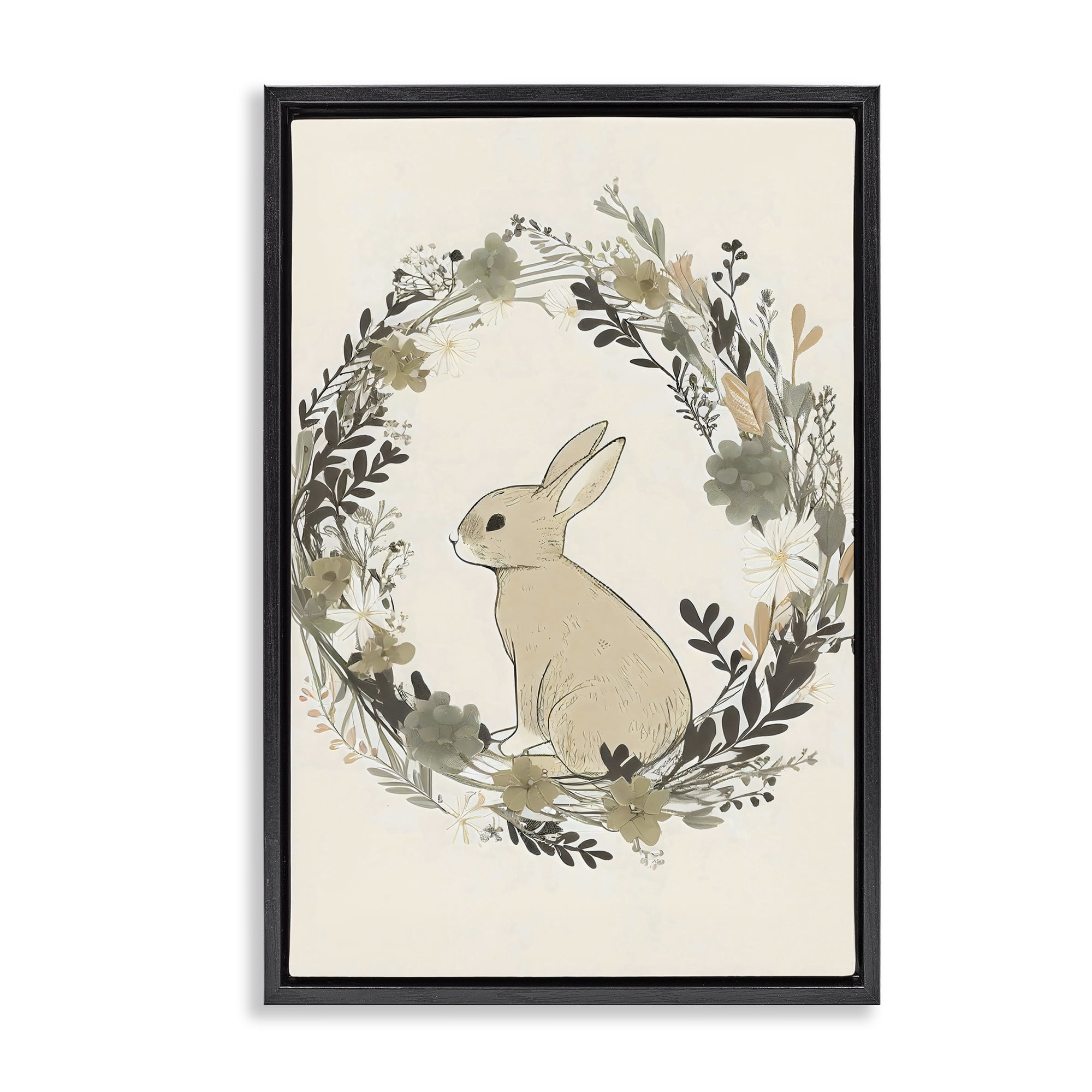 Stupell Industries Pastoral Bunny Wreath Black Framed Floater Canvas Wall Art, design by Creative Studio