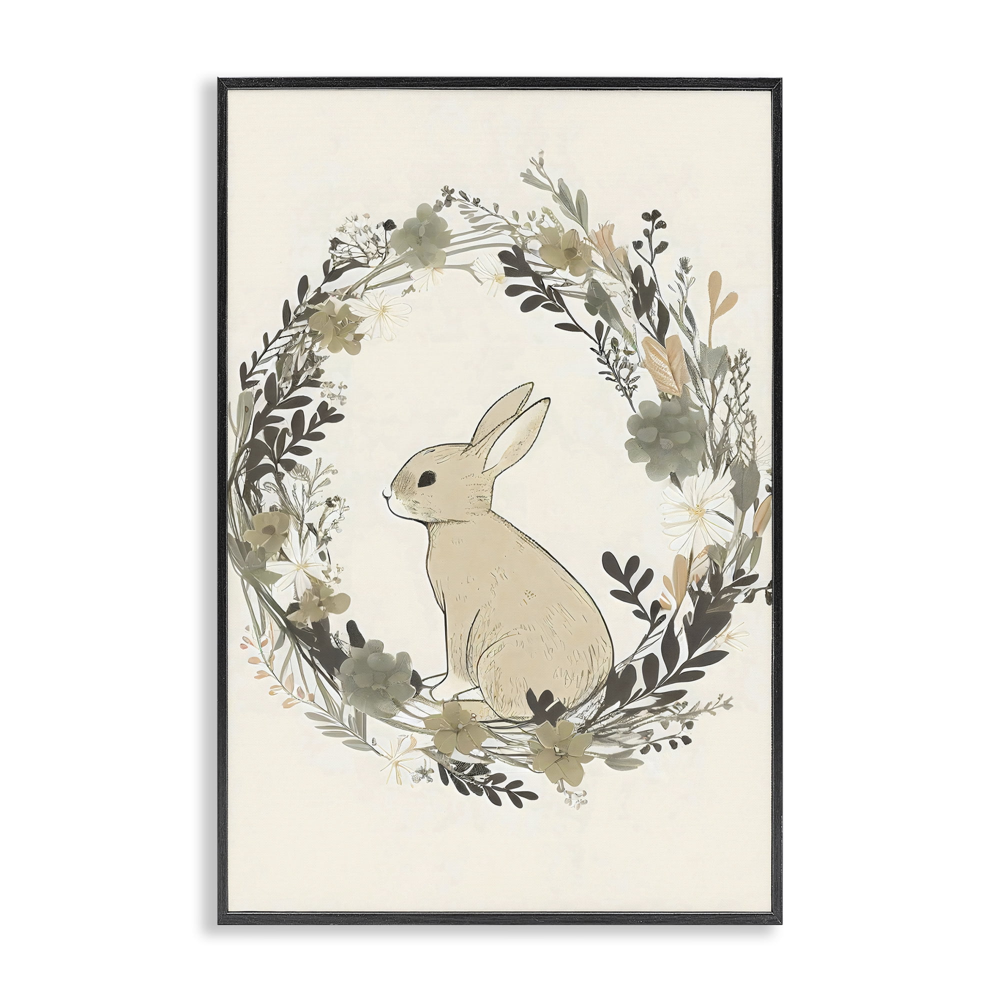 Stupell Industries Pastoral Bunny Wreath Black Framed Giclee Art, design by Creative Studio