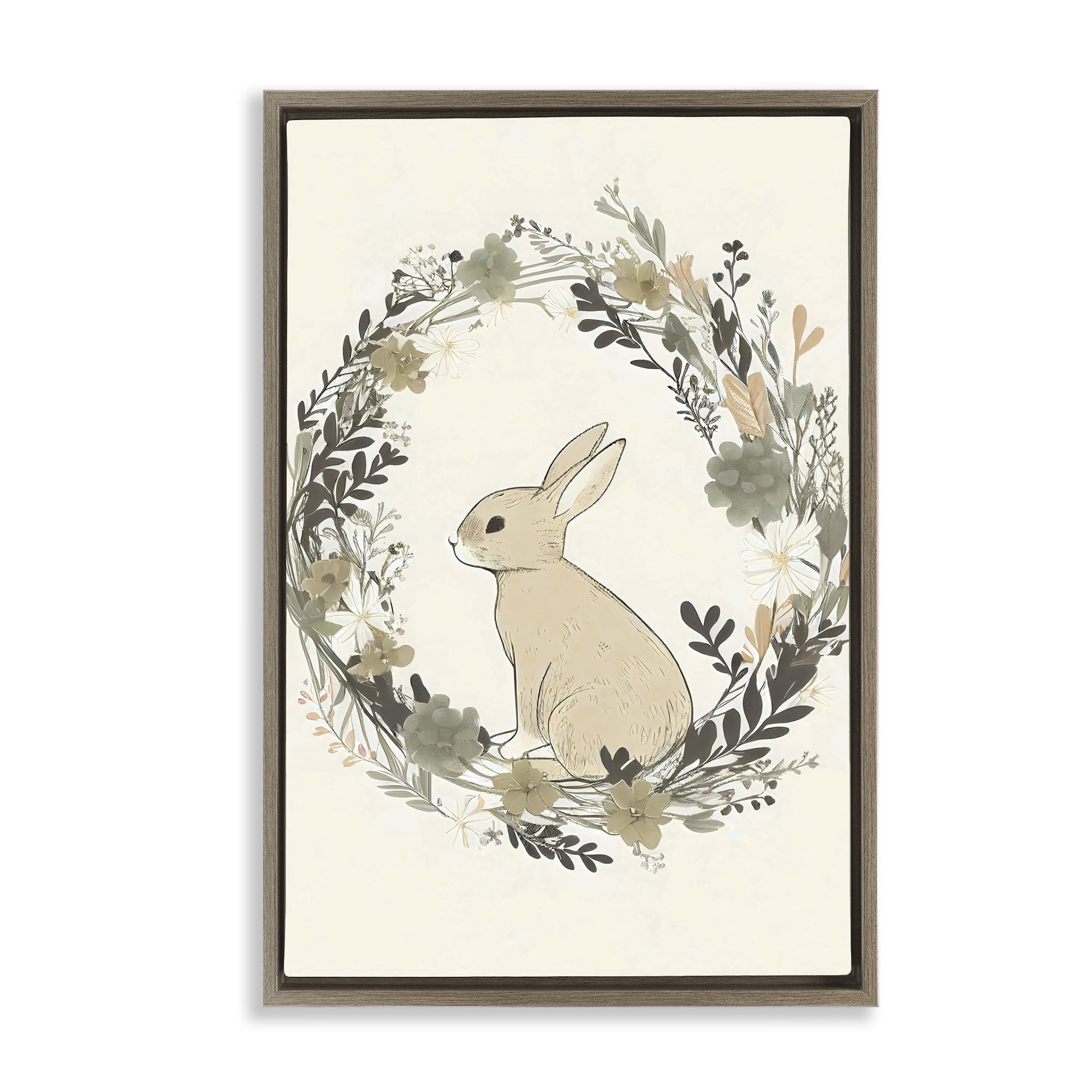 Stupell Industries Pastoral Bunny Wreath Brown Framed Floater Canvas Wall Art, design by Creative Studio