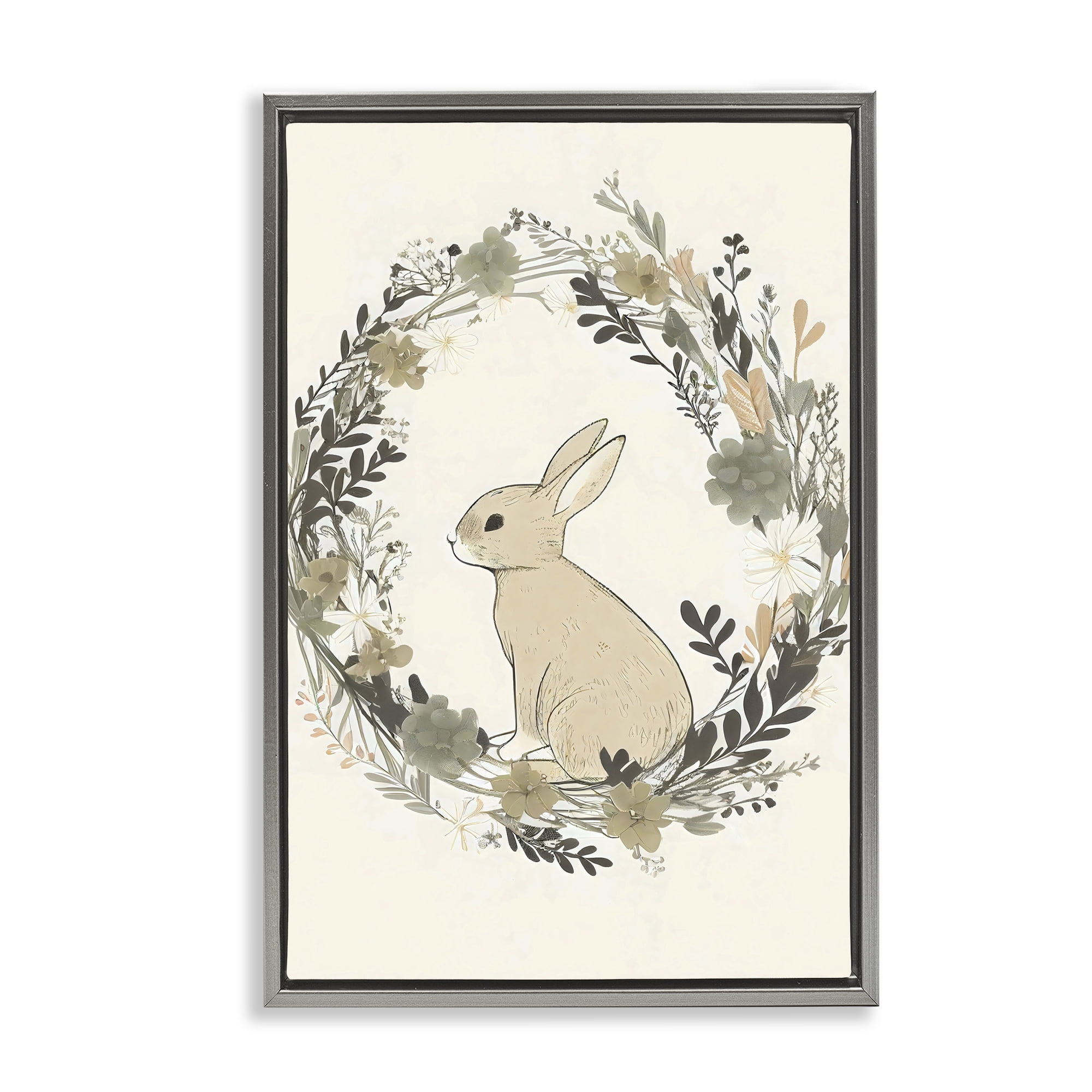 Stupell Industries Pastoral Bunny Wreath Gray Framed Floater Canvas Wall Art, design by Creative Studio