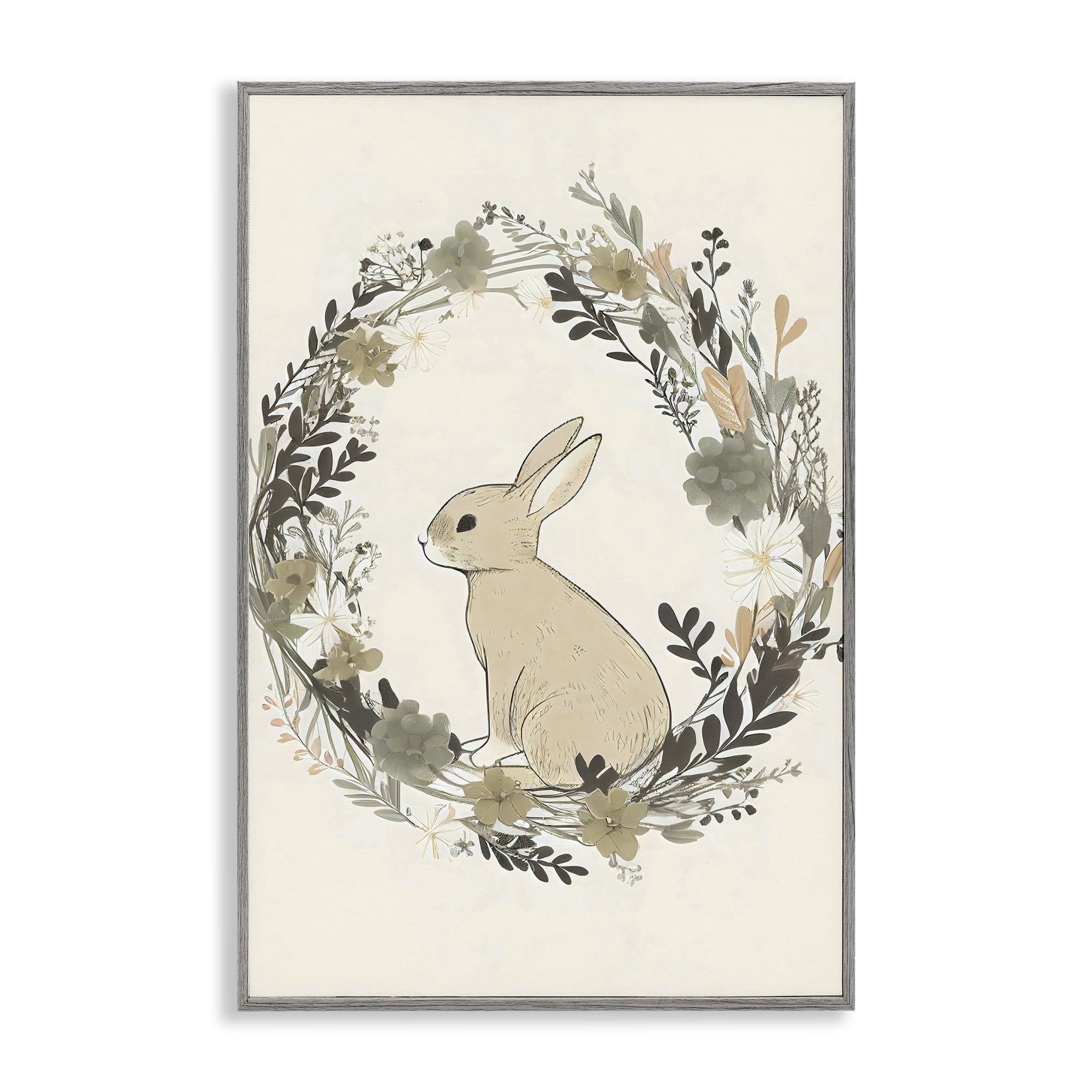 Stupell Industries Pastoral Bunny Wreath Gray Framed Giclee Art, design by Creative Studio