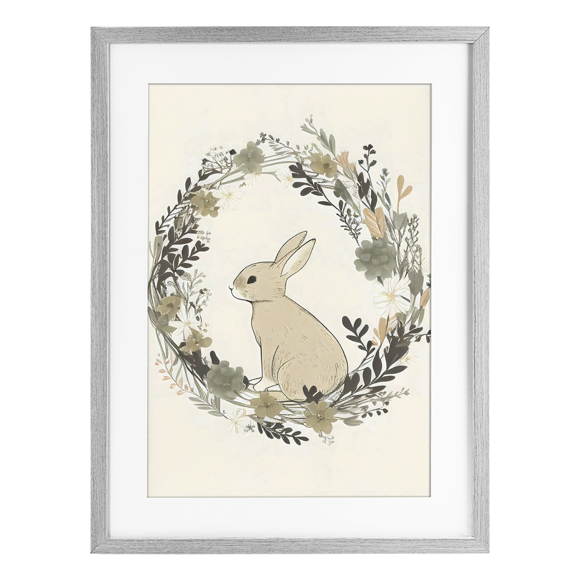 Stupell Industries Pastoral Bunny Wreath Gray Framed Print Under Glass, design by Creative Studio