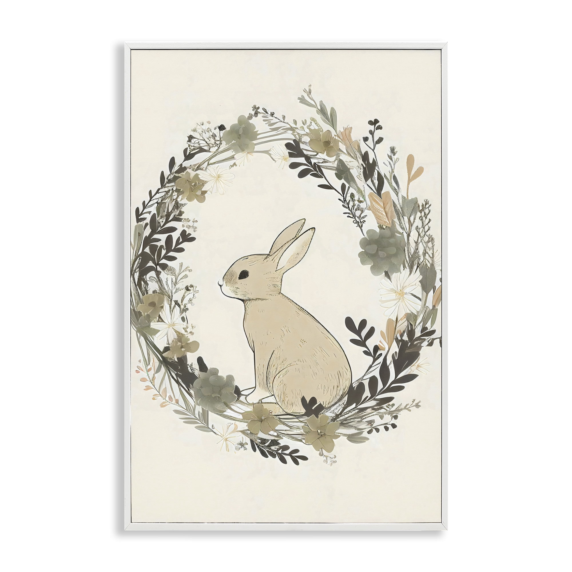 Stupell Industries Pastoral Bunny Wreath White Framed Giclee Art, design by Creative Studio