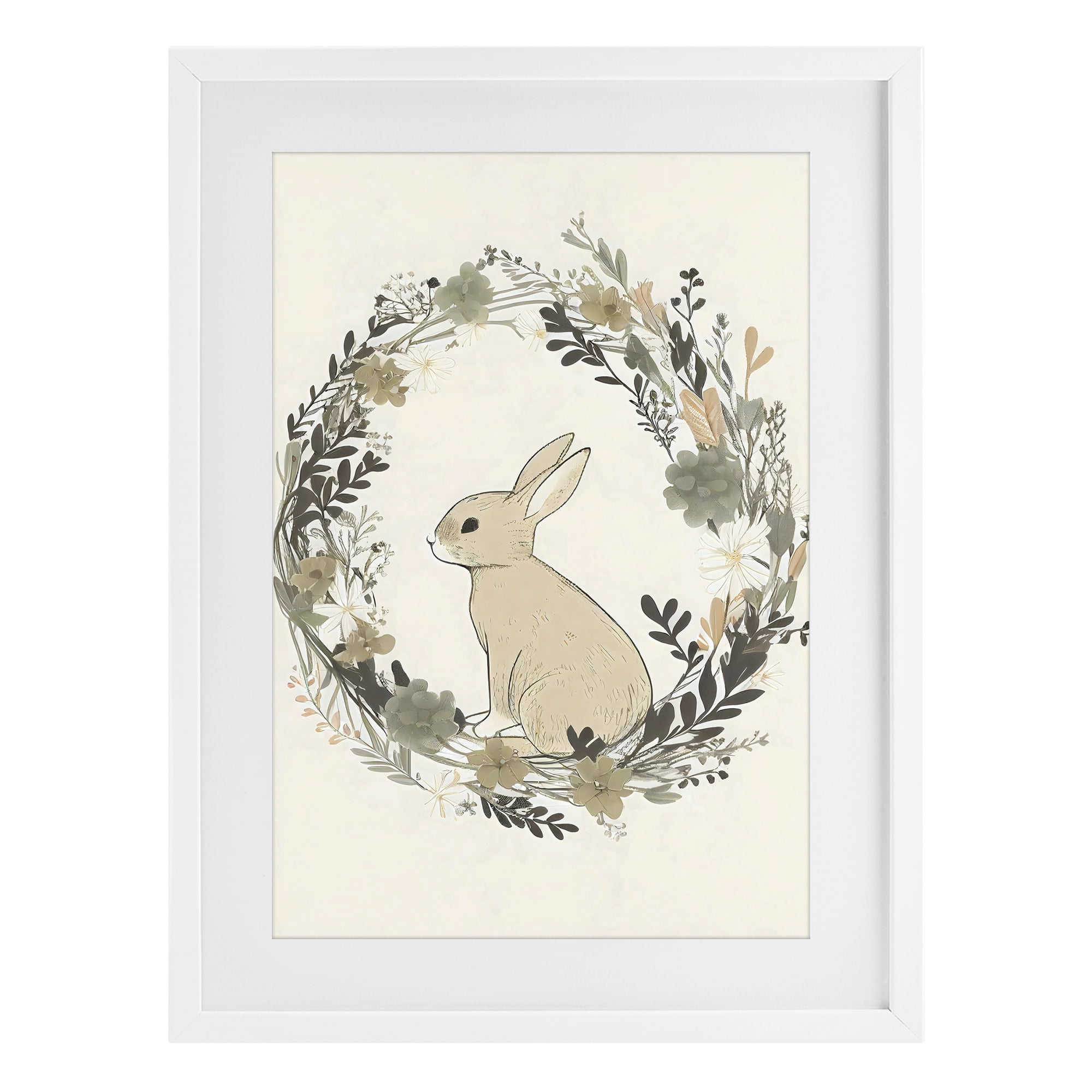 Stupell Industries Pastoral Bunny Wreath White Framed Print Under Glass, design by Creative Studio