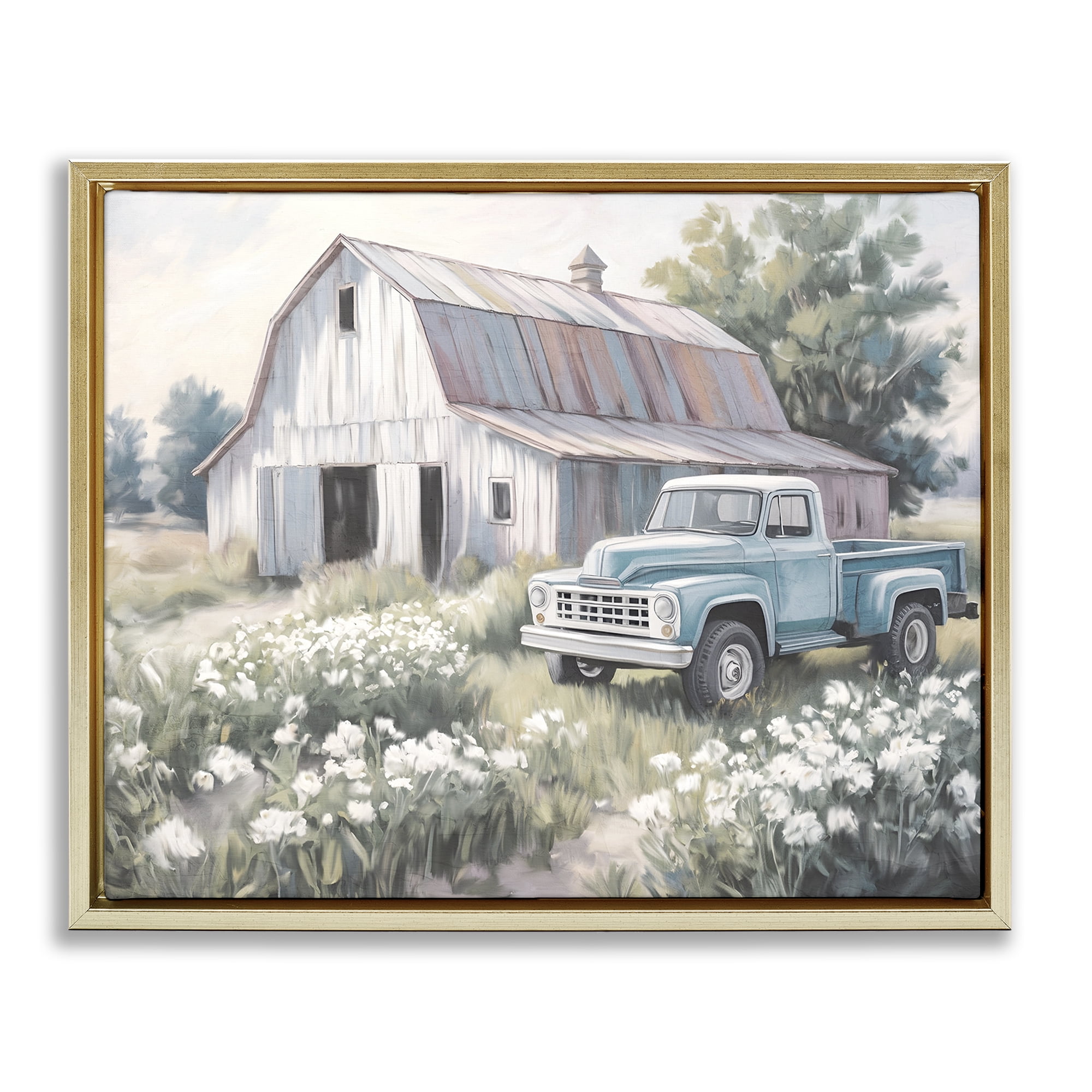 Stupell Industries Pastoral Farm Dreams Gold Framed Floater Canvas Wall Art, design by Kim Allen