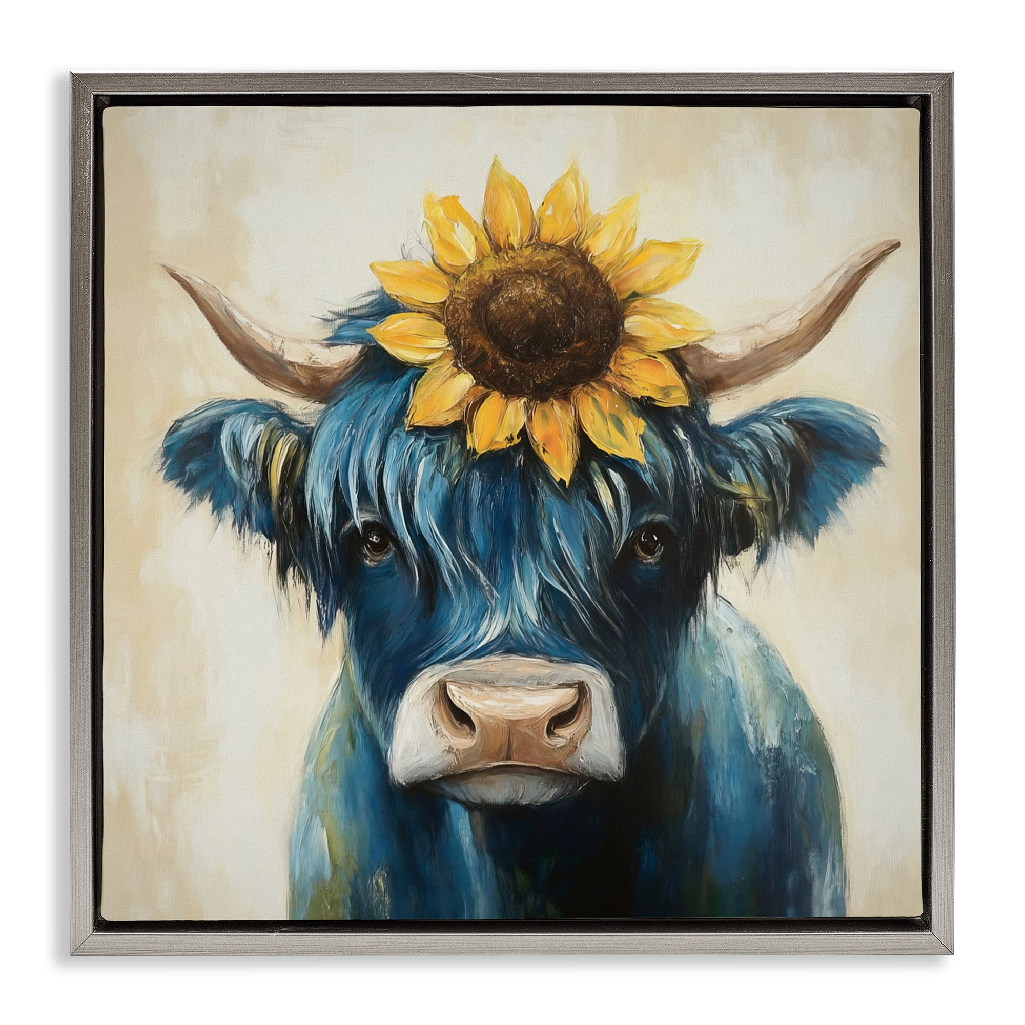 Stupell Industries Pastoral Sunflower Highland Gray Framed Floater Canvas Wall Art, design by Tina LeCour