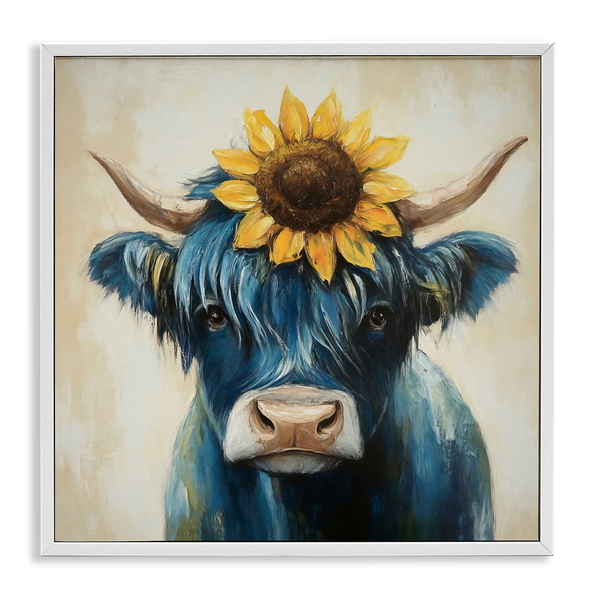 Stupell Industries Pastoral Sunflower Highland White Framed Giclee Art, design by Tina LeCour
