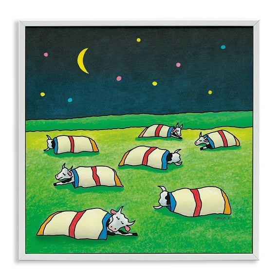 Stupell Industries Pasture Cows Bedtime Animals Painting White Framed Art Print Wall Art, 12 x 12
