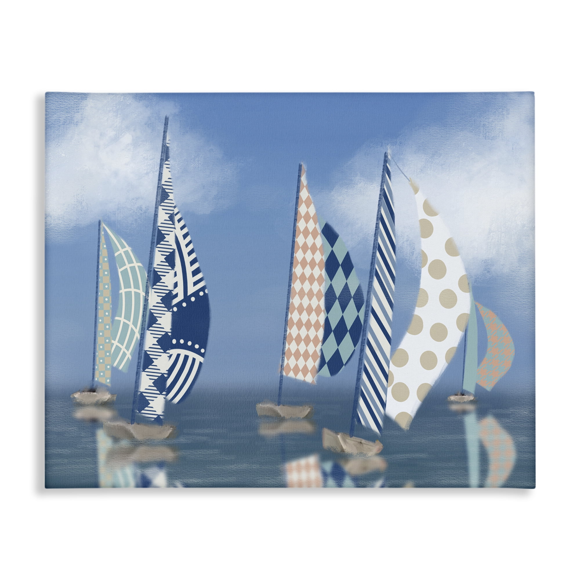 Stupell Industries Patchwork Coastal Sailboats Transportation Painting Gallery Wrapped Canvas Art Print Wall Art, 48 x 36