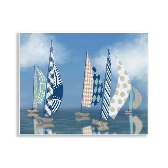 Stupell Industries Patchwork Coastal Sailboats Transportation Painting Unframed Art Print Wall Art, 14 x 11