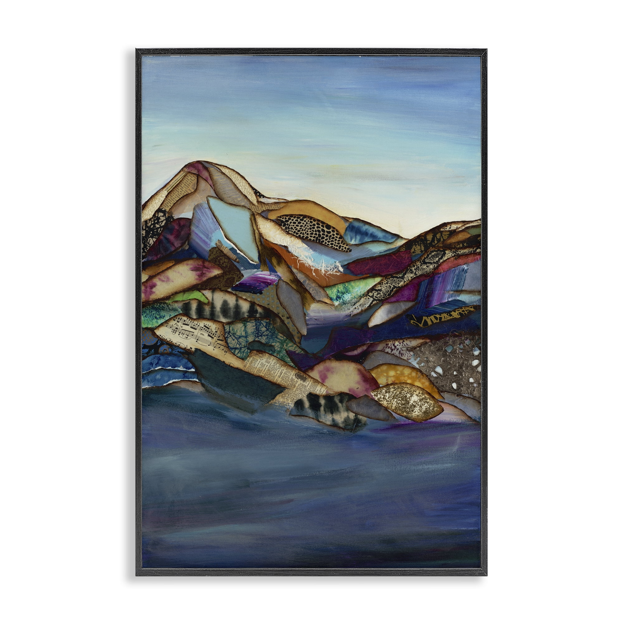 Stupell Industries Patchwork Collaged Mountains Black Framed Giclee Art, design by Van Horne-Borcherding