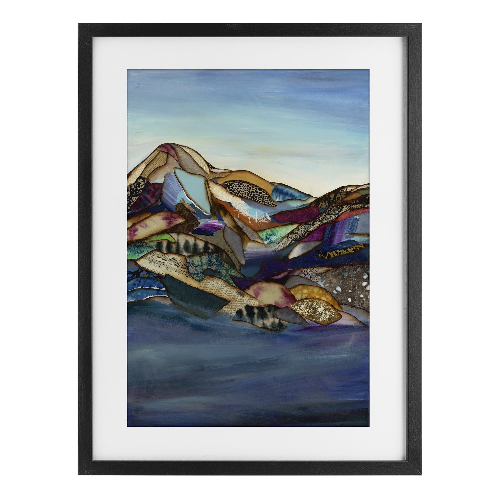 Stupell Industries Patchwork Collaged Mountains Black Framed Print Under Glass, design by Van Horne-Borcherding