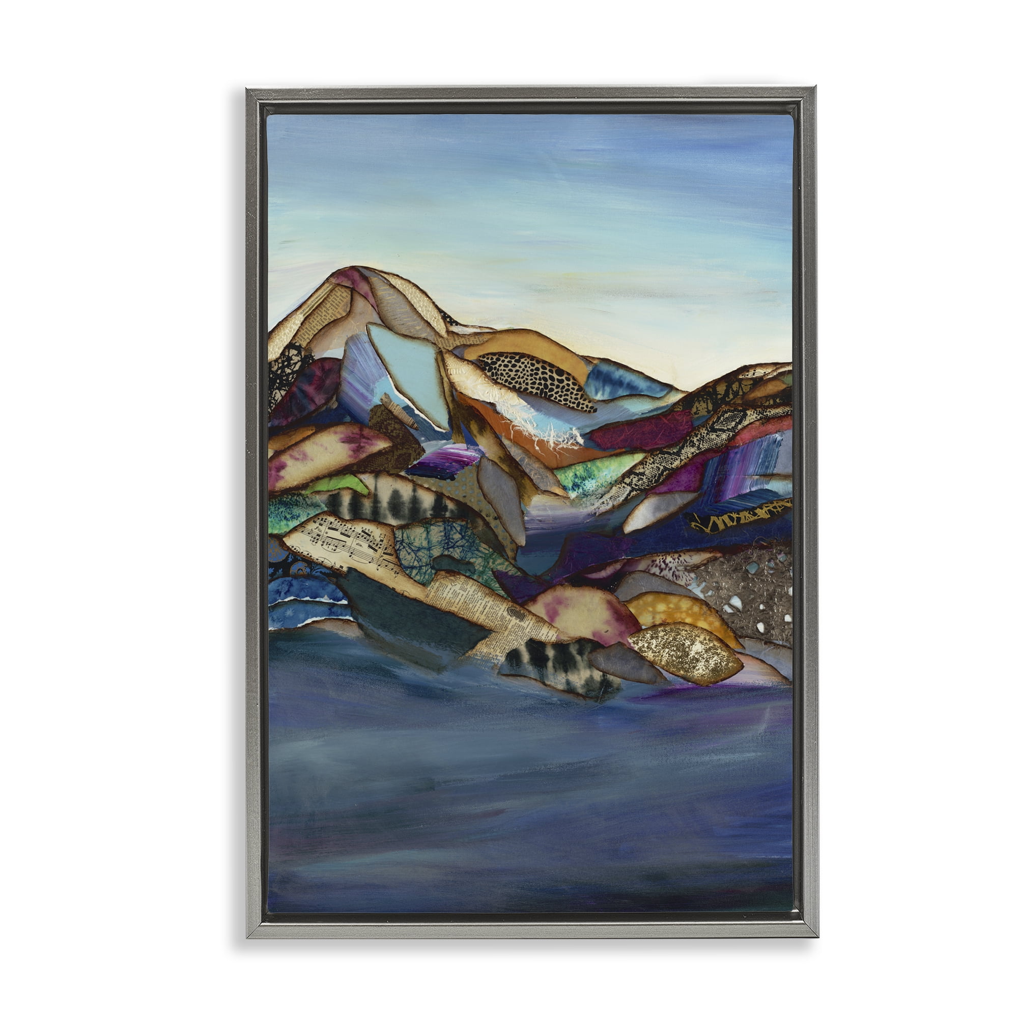 Stupell Industries Patchwork Collaged Mountains Gray Framed Floater Canvas Wall Art, design by Van Horne-Borcherding