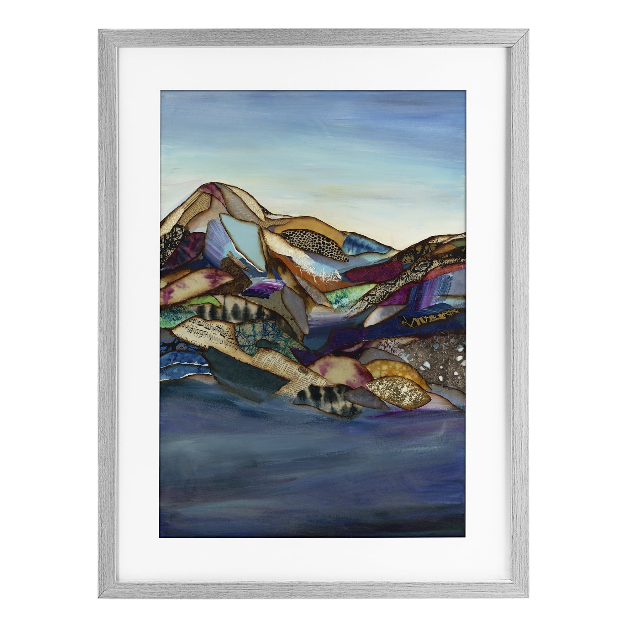 Stupell Industries Patchwork Collaged Mountains Gray Framed Print Under Glass, design by Van Horne-Borcherding