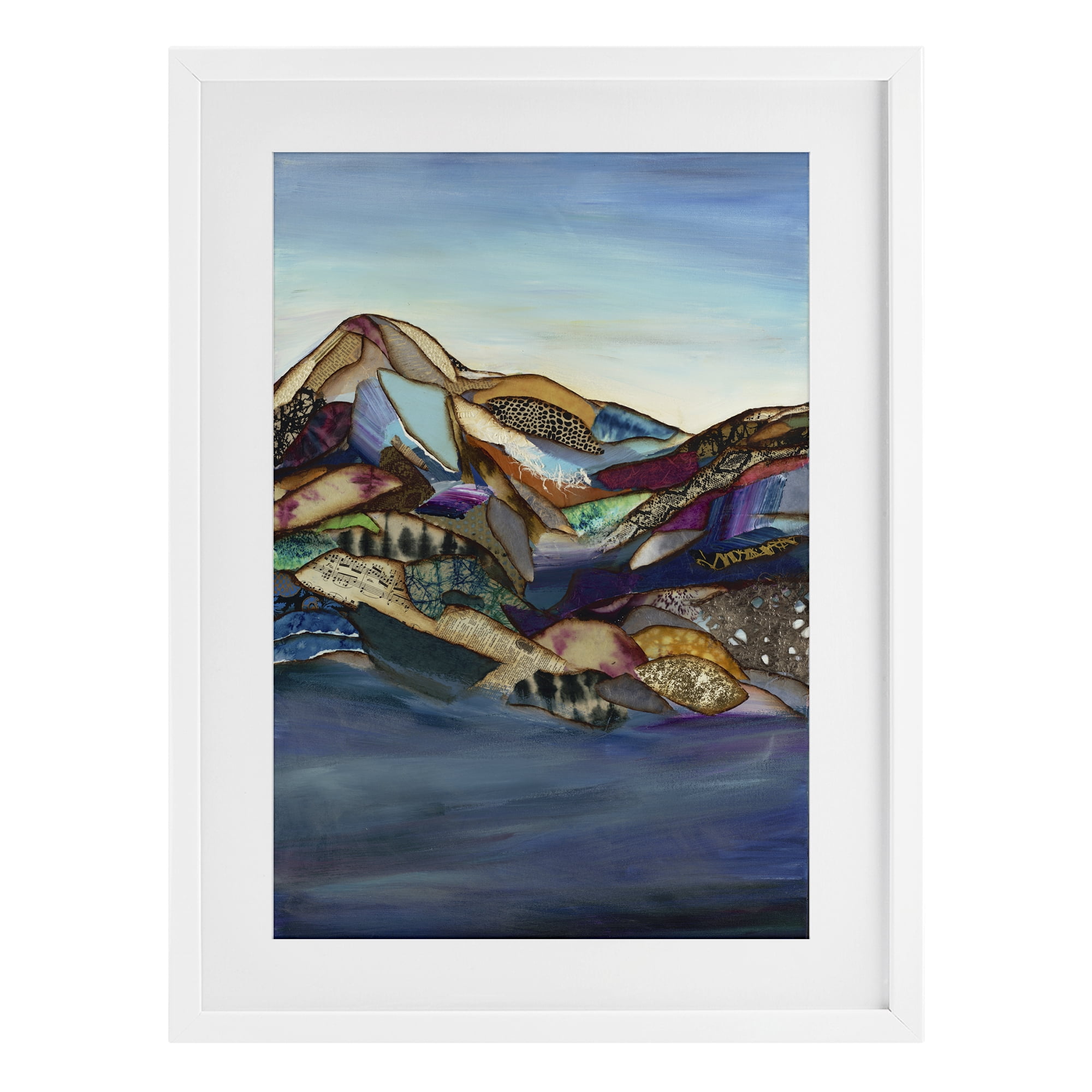 Stupell Industries Patchwork Collaged Mountains White Framed Print Under Glass, design by Van Horne-Borcherding