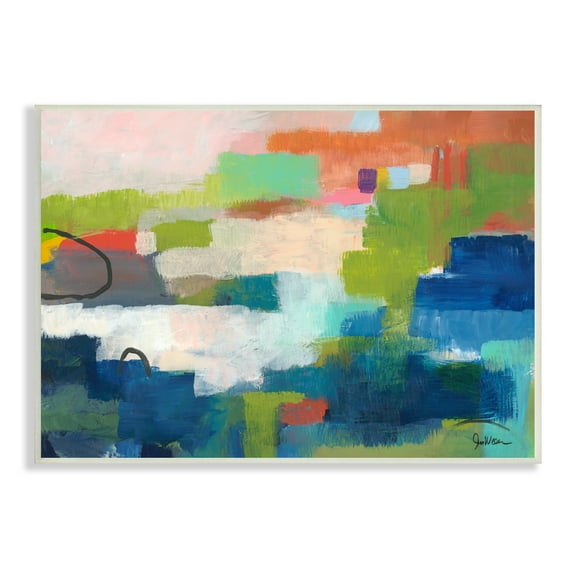 Stupell Industries Patchwork Painting Expressive Abstraction Bold Blue Green Orange, 19 x 13, Design by Jan Weiss