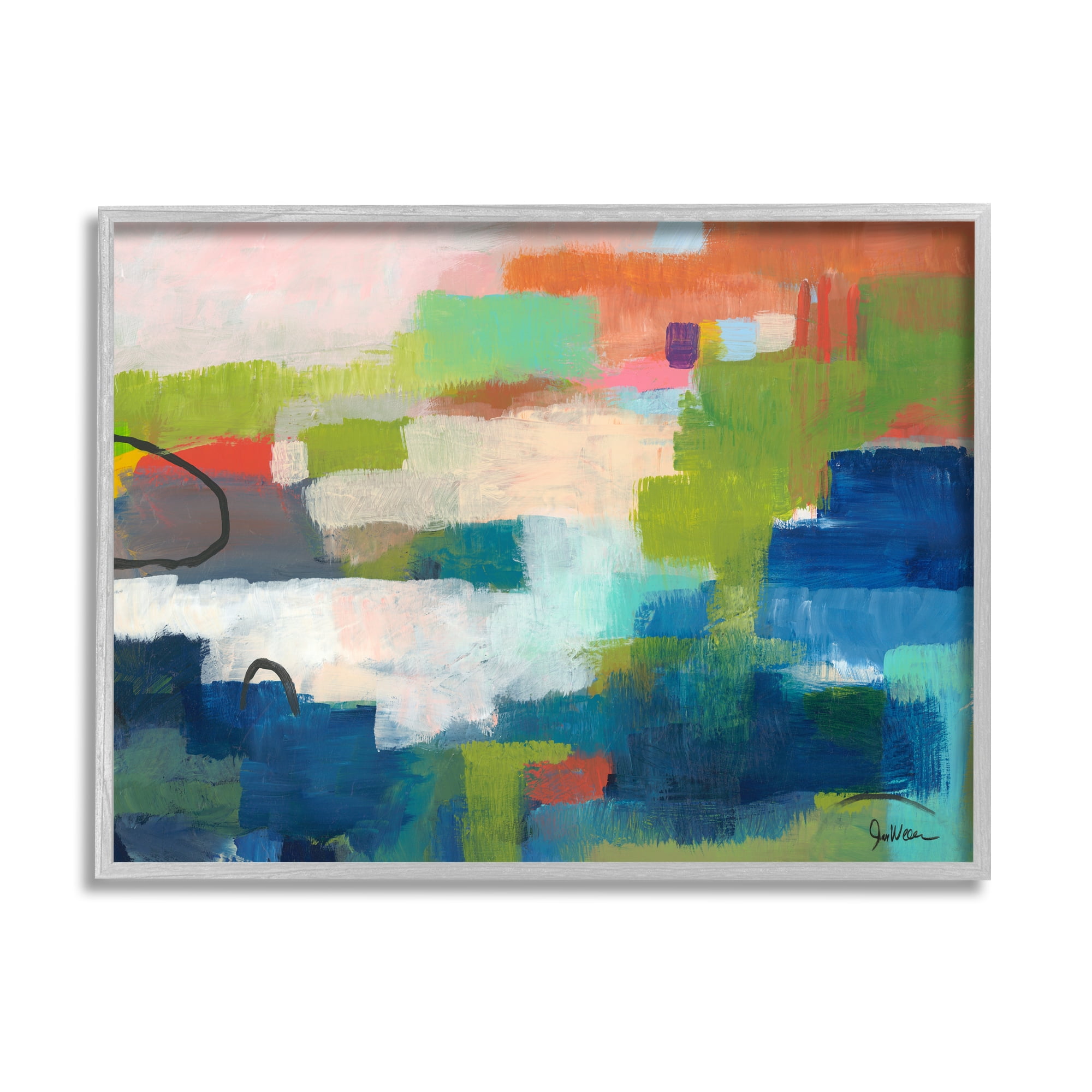 Stupell Industries Patchwork Painting Expressive Abstraction Bold Blue Green Orange, 20 x 16, Design by Jan Weiss
