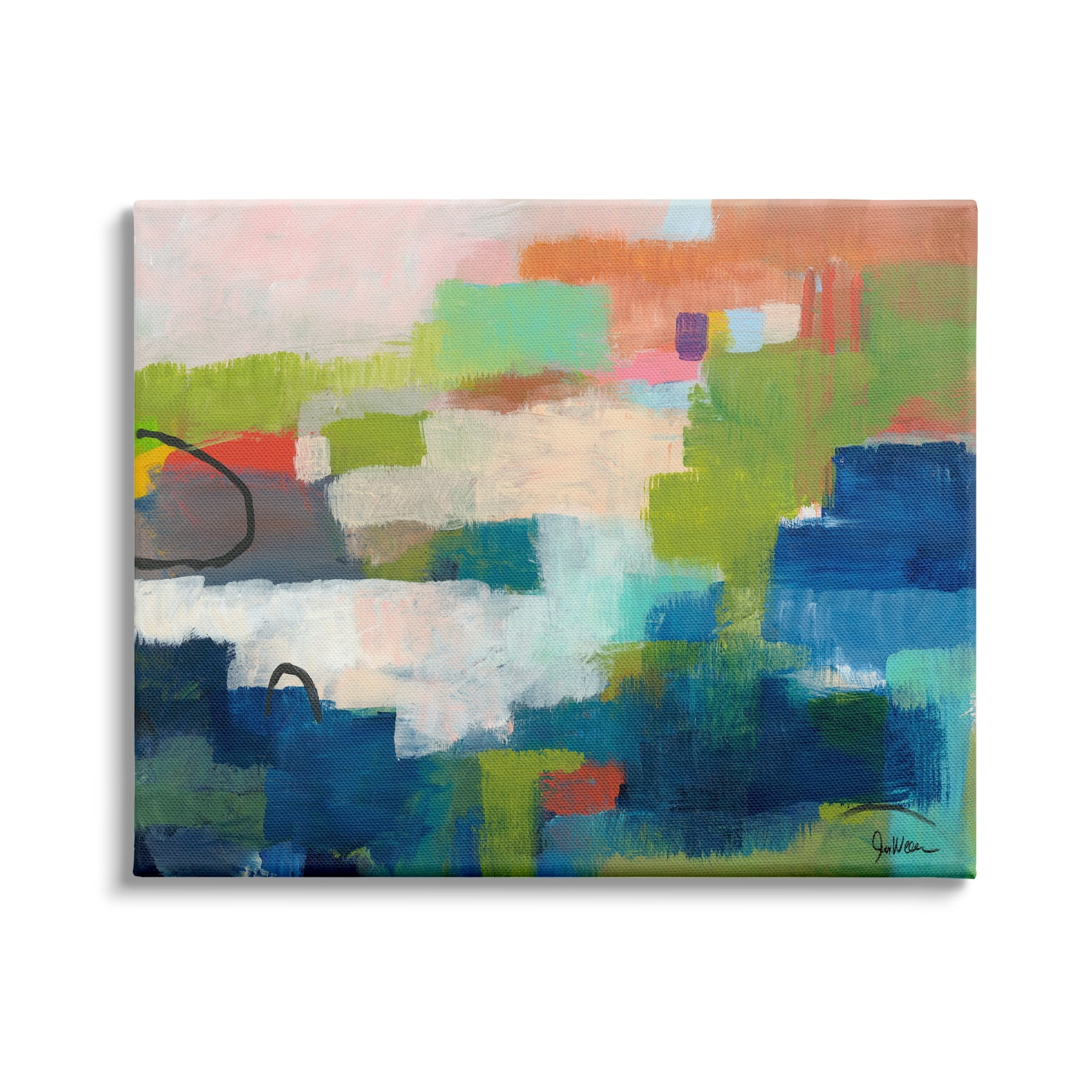 Stupell Industries Patchwork Painting Expressive Abstraction Bold Blue Green Orange, 30 x 24, Design by Jan Weiss