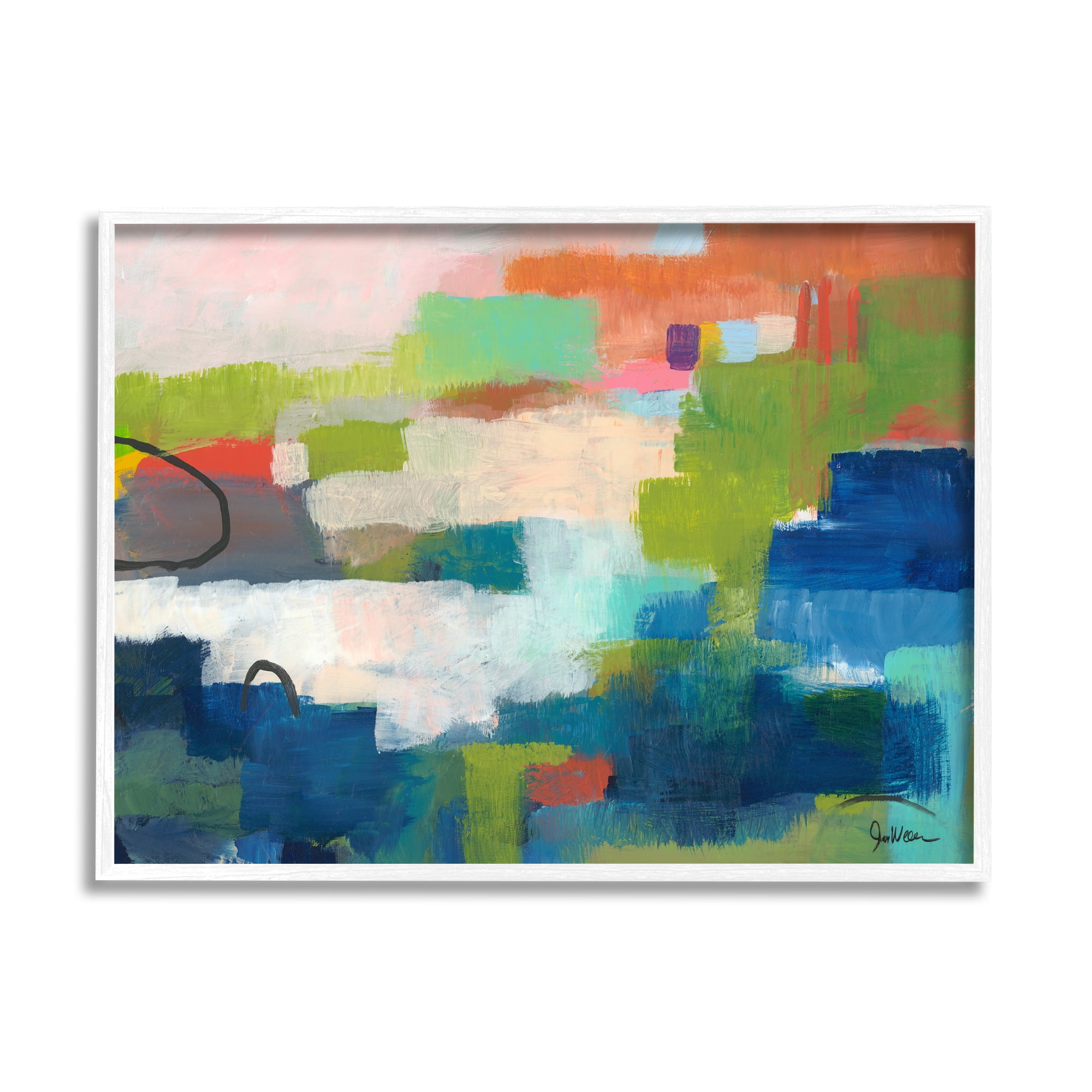 Stupell Industries Patchwork Painting Expressive Abstraction Bold Blue Green Orange, 30 x 24, Design by Jan Weiss