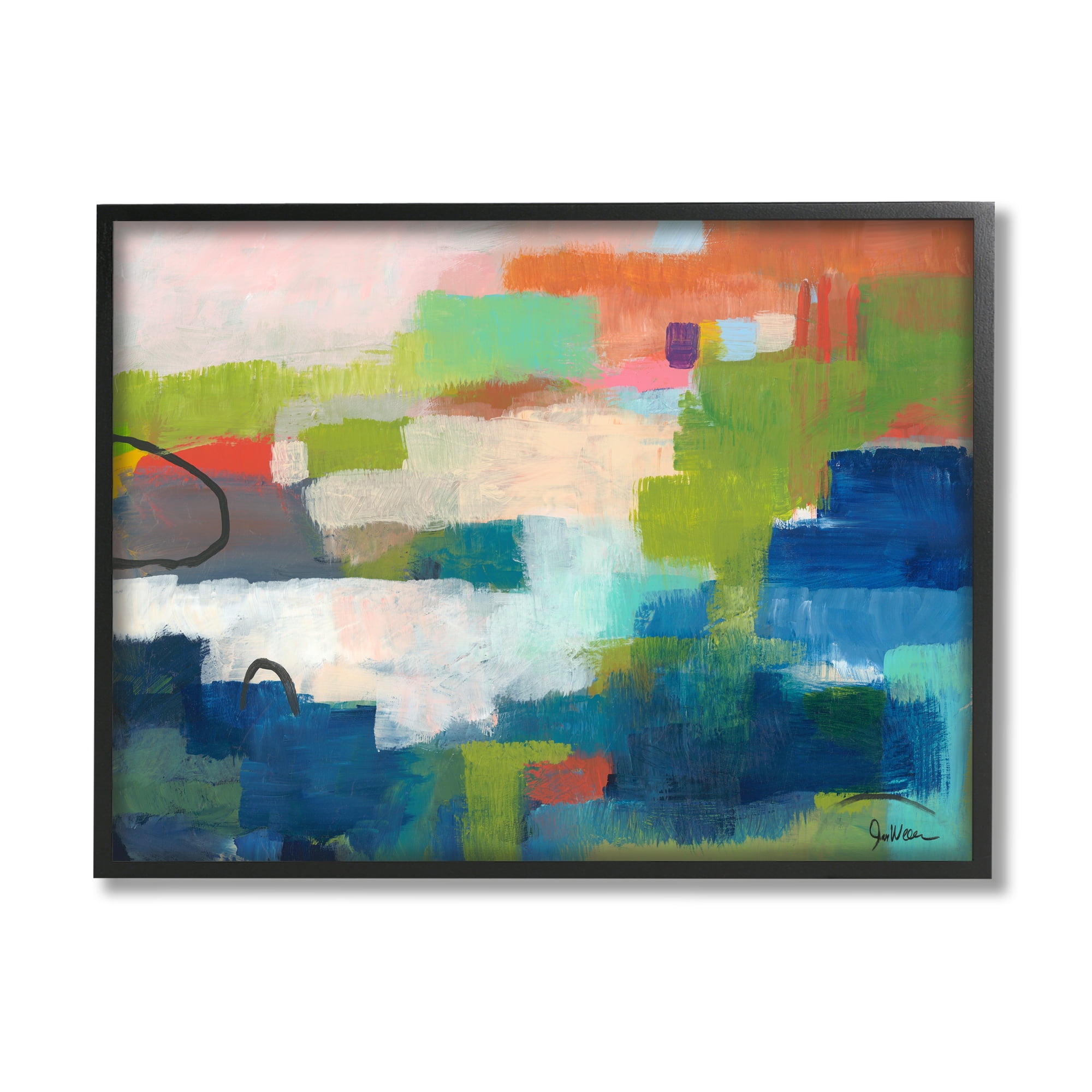 Stupell Industries Patchwork Painting Expressive Abstraction Bold Blue Green Orange, 30 x 24, Design by Jan Weiss