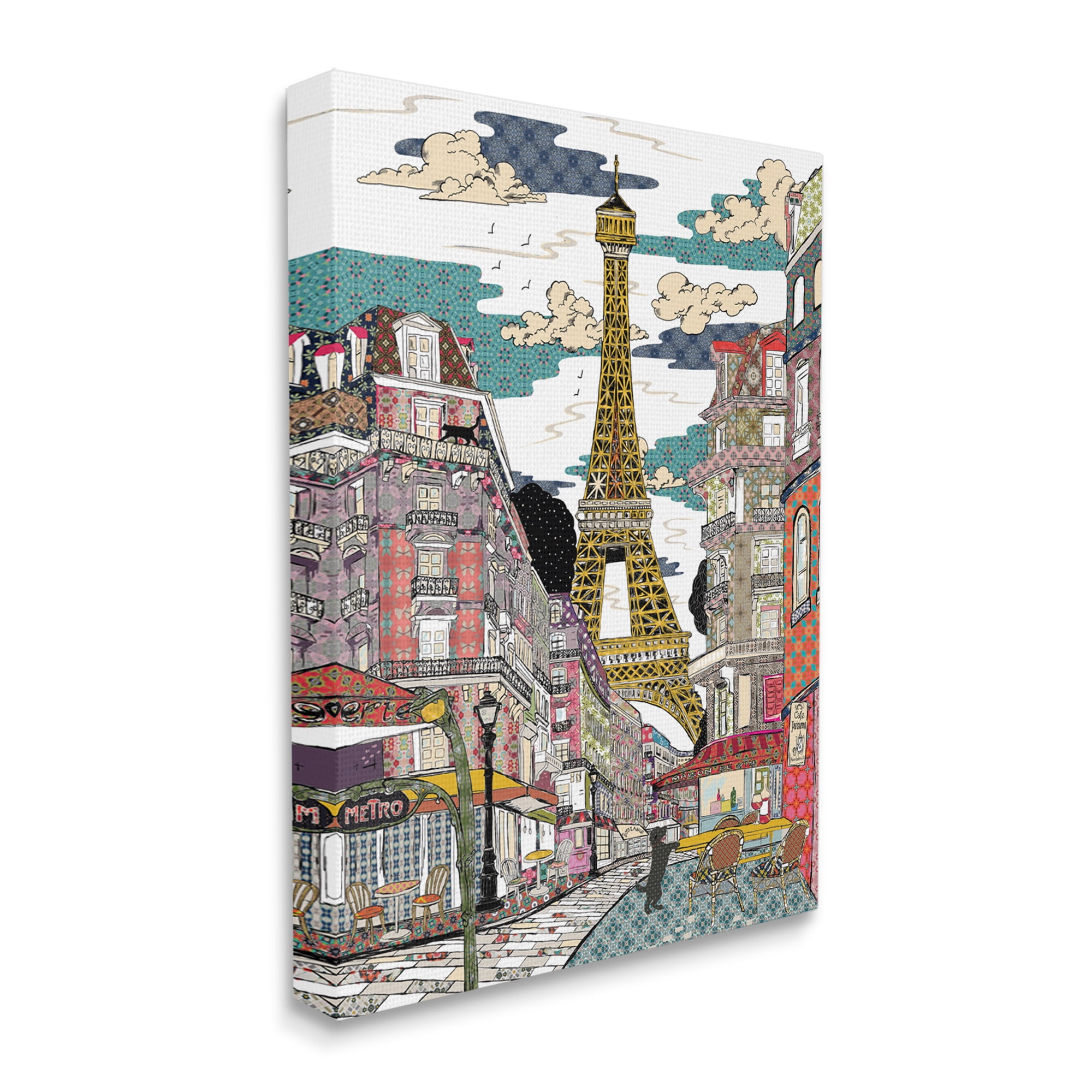 Stupell Industries Patchwork Pattern Paris Architecture Abstract Urban City Abstract Painting Gallery Wrapped Canvas Art Print Wall Art, 30 x 40