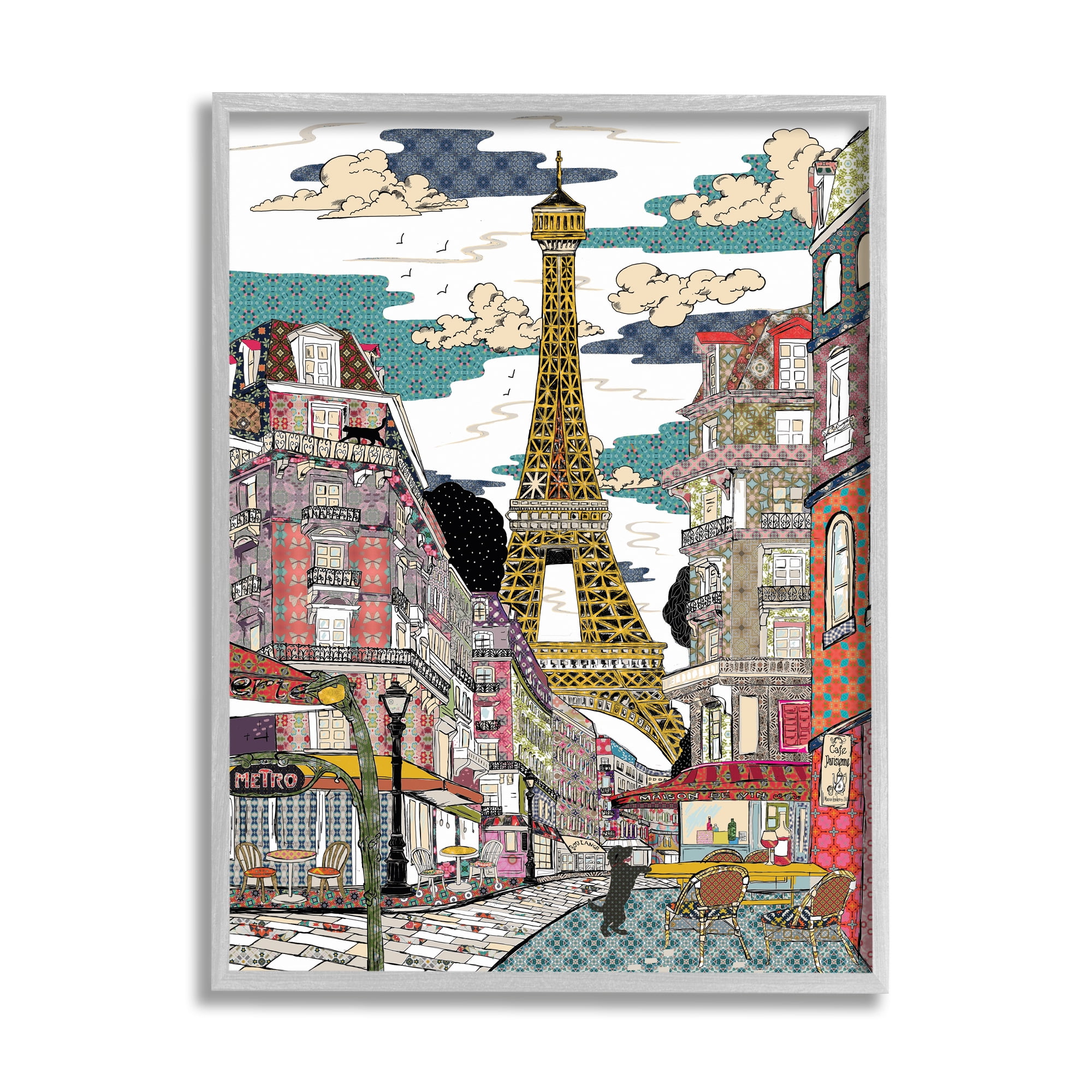 Stupell Industries Patchwork Pattern Paris Architecture Abstract Urban City Abstract Painting Gray Framed Art Print Wall Art, 16 x 20
