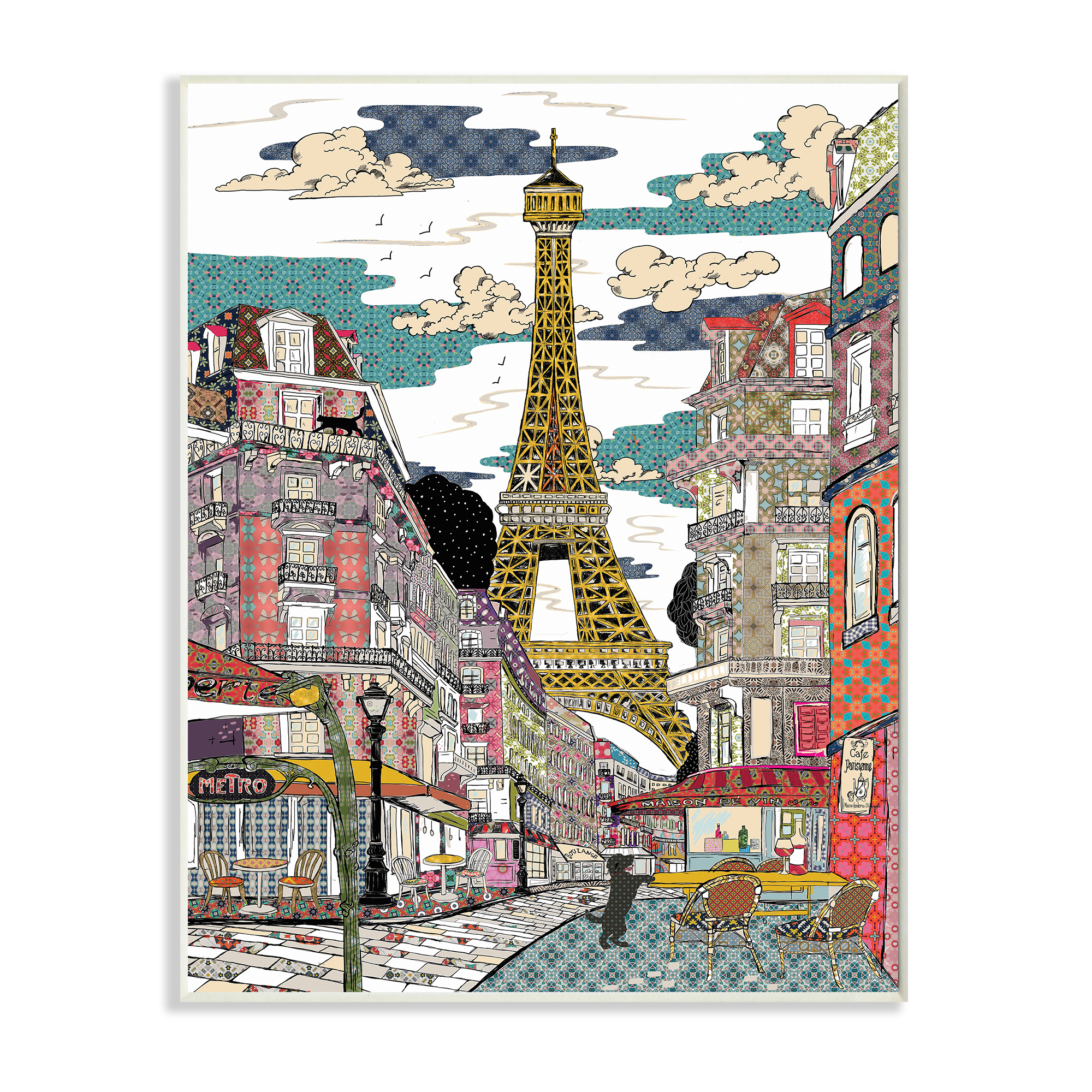 Stupell Industries Patchwork Pattern Paris Architecture Abstract Urban City Abstract Painting Unframed Art Print Wall Art, 10 x 15
