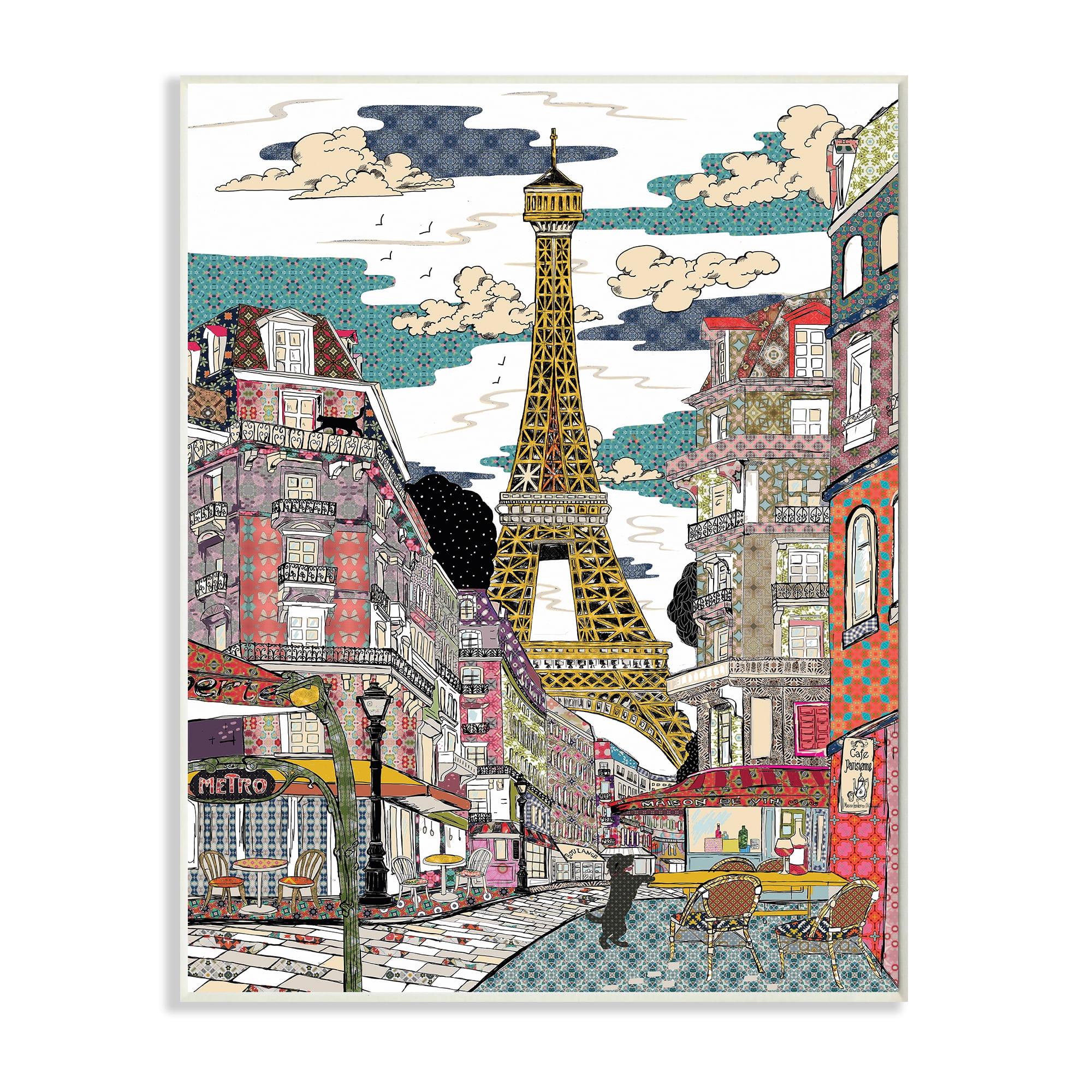 Stupell Industries Patchwork Pattern Paris Architecture Abstract Urban City Abstract Painting Unframed Art Print Wall Art, 13 x 19