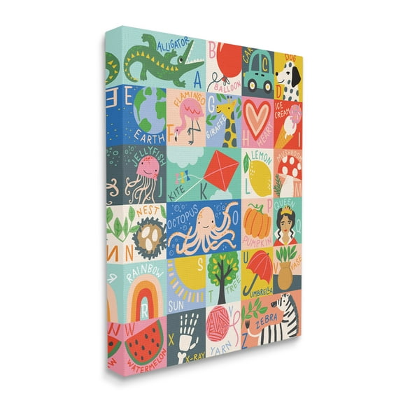 Stupell Industries Patchwork Style Alphabet Playful Kid's ABC Letters Art for Kids Painting Gallery Wrapped Canvas Print Wall Art, 24 x 30