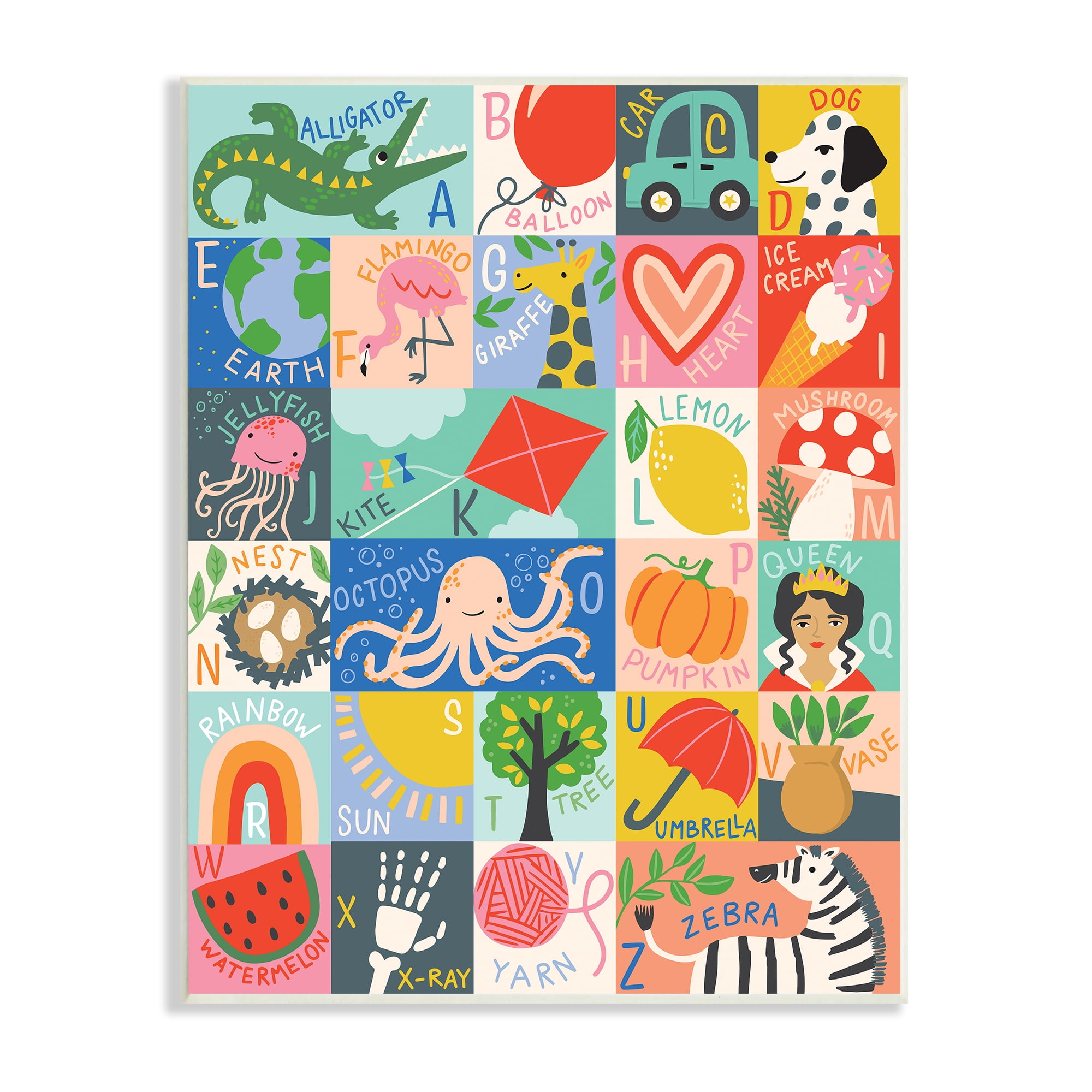 Stupell Industries Patchwork Style Alphabet Playful Kid's ABC Letters Modern Painting Unframed Art Print Wall Art, 13 x 19, Design by Caroline Alfreds