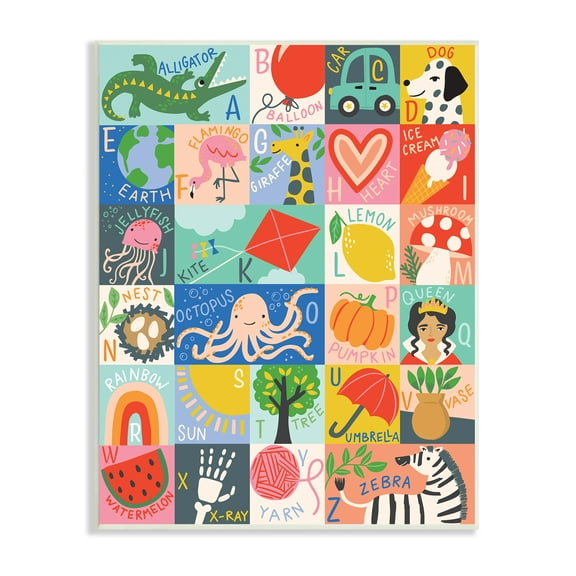 Stupell Industries Patchwork Style Alphabet Playful Kid's ABC Letters Modern Painting Unframed Art Print Wall Art, 13 x 19, Design by Caroline Alfreds