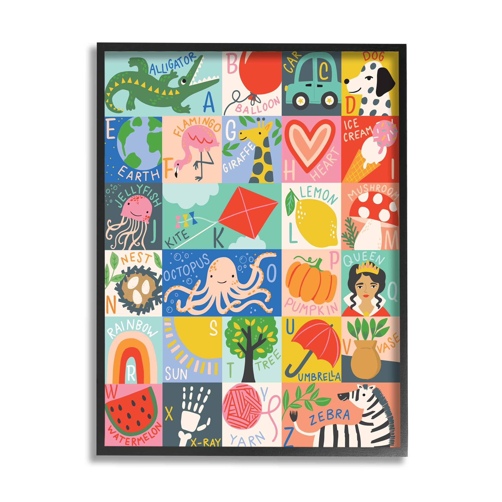 Stupell Industries Patchwork Style Alphabet Playful Kids ABC Letters Modern Painting Black framed Art Print Wall Art, 11 x 14, Design by Caroline Alfreds