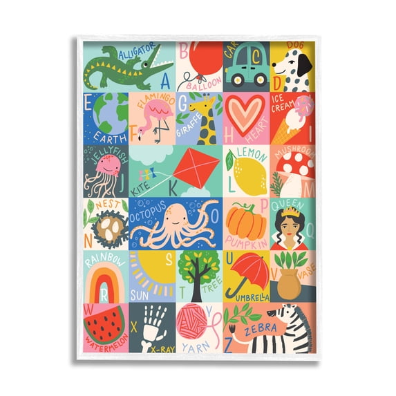 Stupell Industries Patchwork Style Alphabet Playful Kids ABC Letters Modern Painting White framed Art Print Wall Art, 24 x 30, Design by Caroline Alfreds