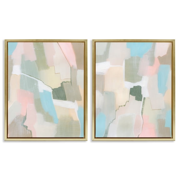 Stupell Industries Patchy Muted Pastel Abstract Abstract & Fractals Painting Gold Floater Framed Canvas Art Print Wall Art, 17 x 21, Set of 2