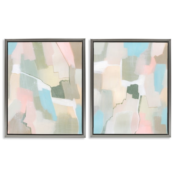 Stupell Industries Patchy Muted Pastel Abstract Abstract & Fractals Painting Gray Floater Framed Canvas Art Print Wall Art, 17 x 21, Set of 2