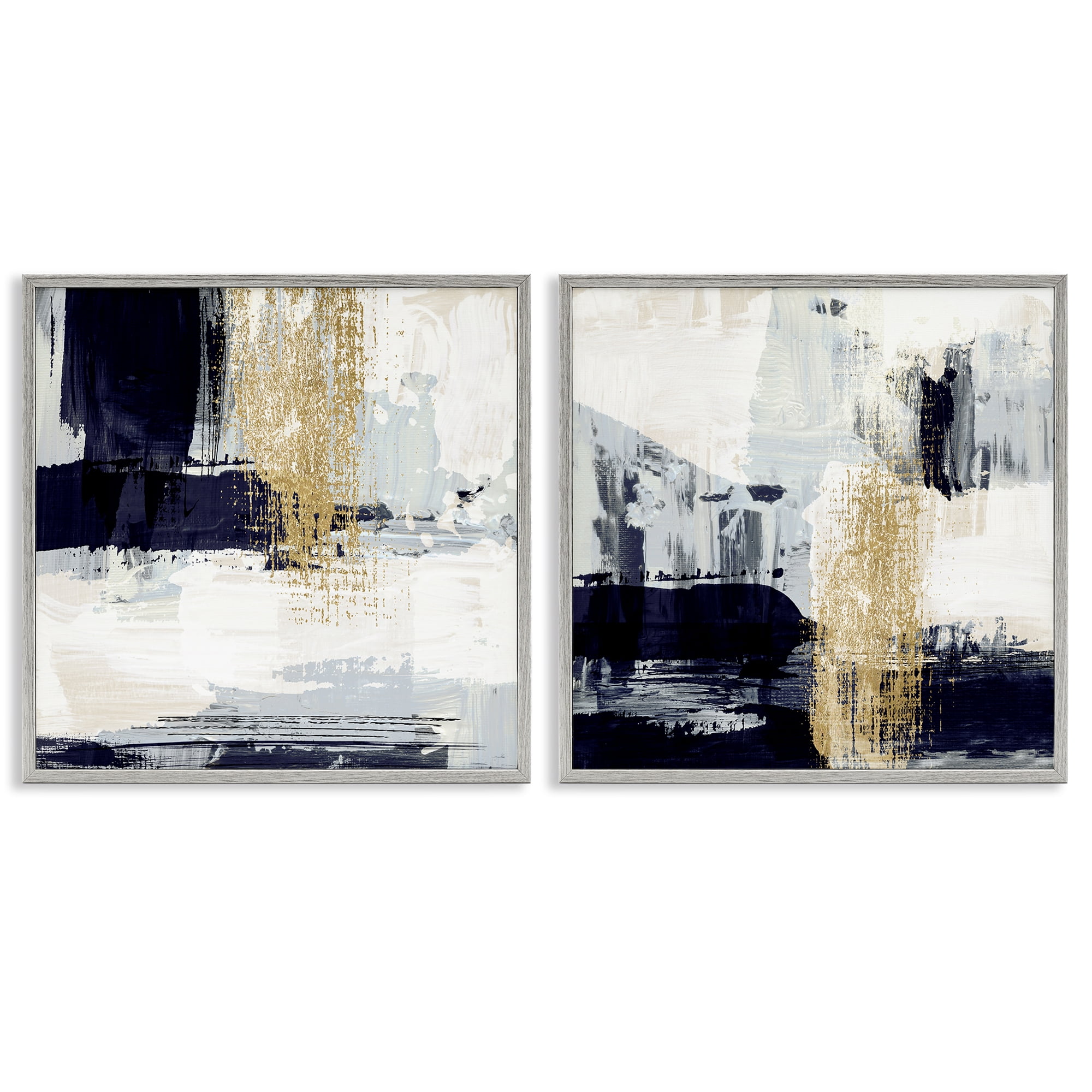 Stupell Industries Patchy Navy Gold Abstract Abstract Painting Gray Framed Art Print Wall Art, 17 x 17, Set of 2