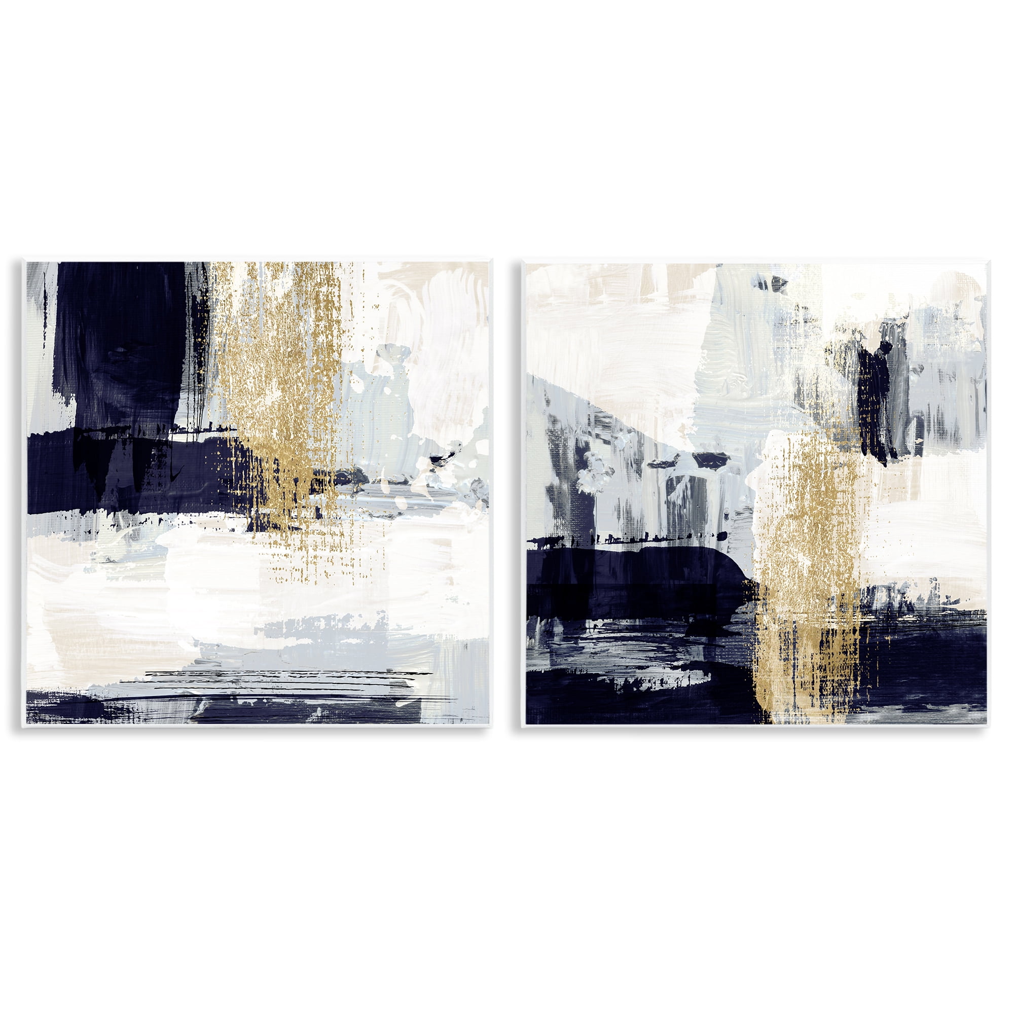 Stupell Industries Patchy Navy Gold Abstract Abstract Painting Unframed Art Print Wall Art, 12 x 12, Set of 2
