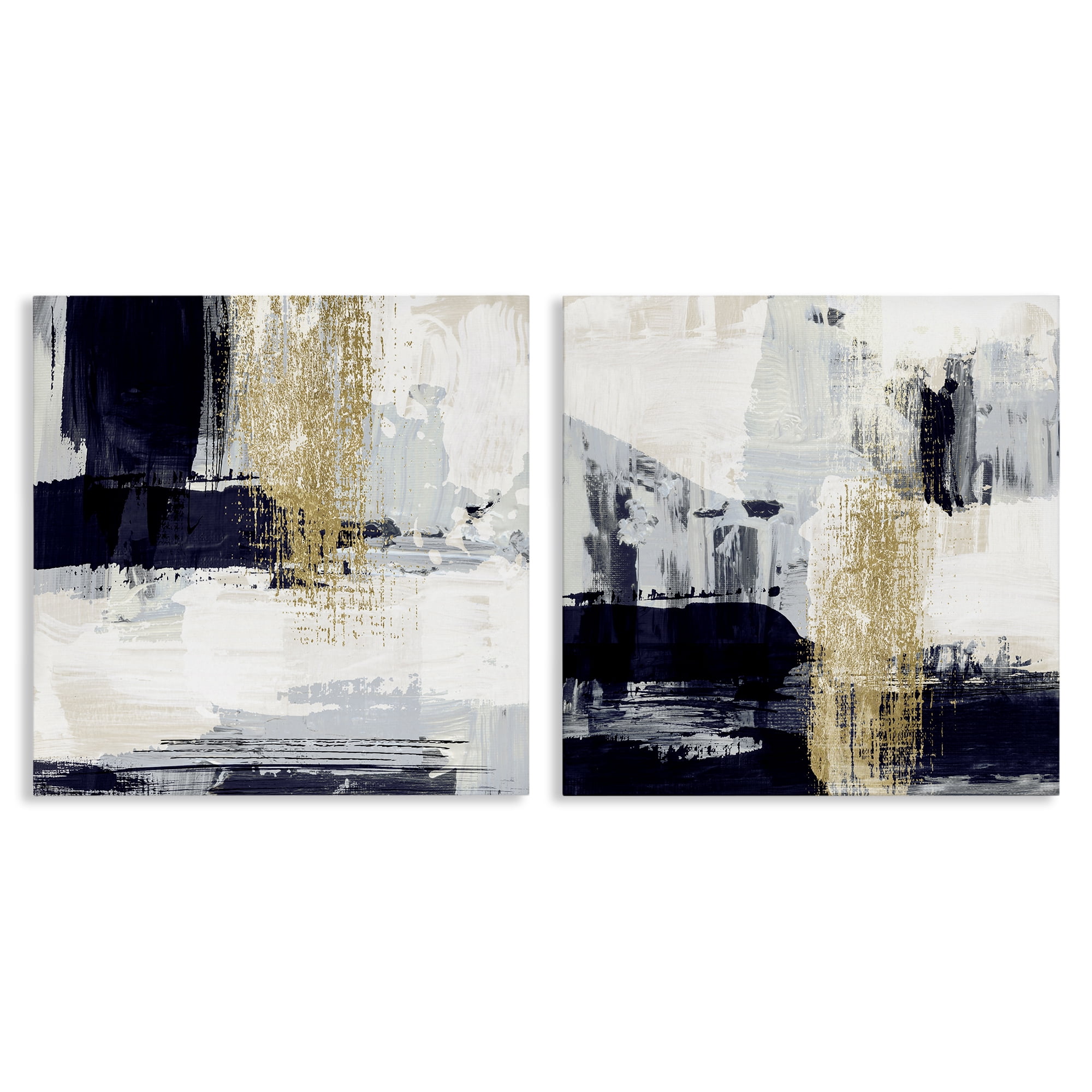 Stupell Industries Patchy Navy Gold Abstract Abstract Painting Wrapped Canvas Art Print Wall Art, 17 x 17, Set of 2