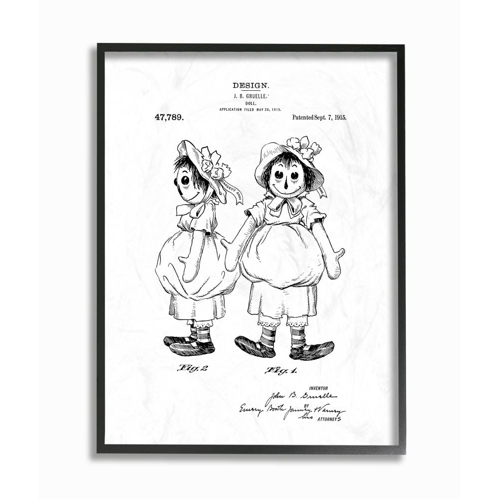Stupell Industries Patent Doll Black And White Modern Design Framed Giclee Texturized Art by Daniel Sproul