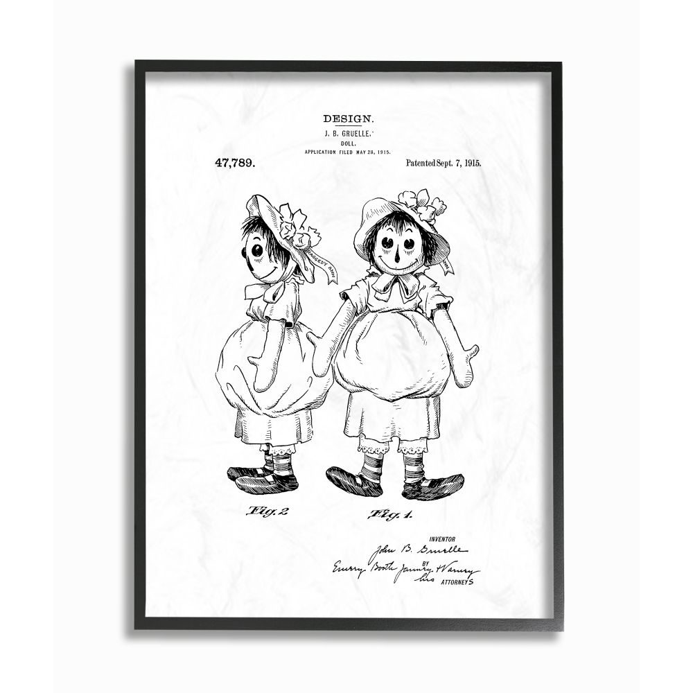 Stupell Industries Patent Doll Black And White Modern Design Framed Giclee Texturized Art by Daniel Sproul