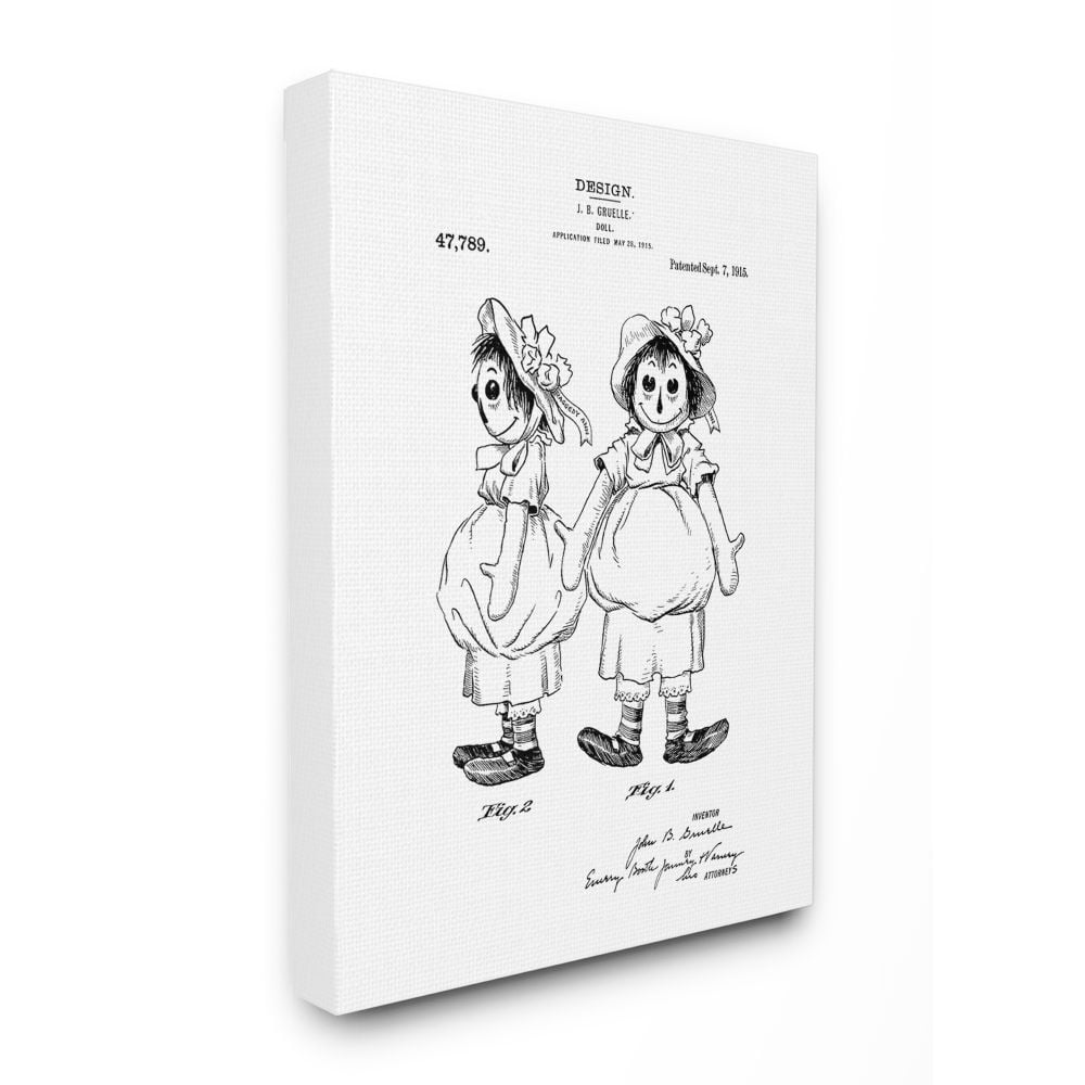 Stupell Industries Patent Doll Black And White Modern Design Super Canvas Wall Art by Daniel Sproul