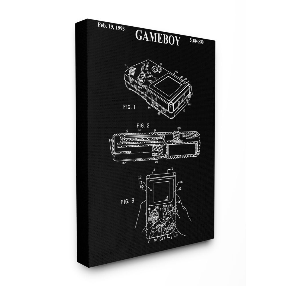 Stupell Industries Patent Gameboy Game Chart Black And White Design Canvas Wall Art by Daniel Sproul