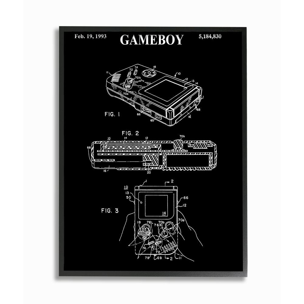 Stupell Industries Patent Gameboy Game Chart Black And White Design Framed Giclee Texturized Art by Daniel Sproul