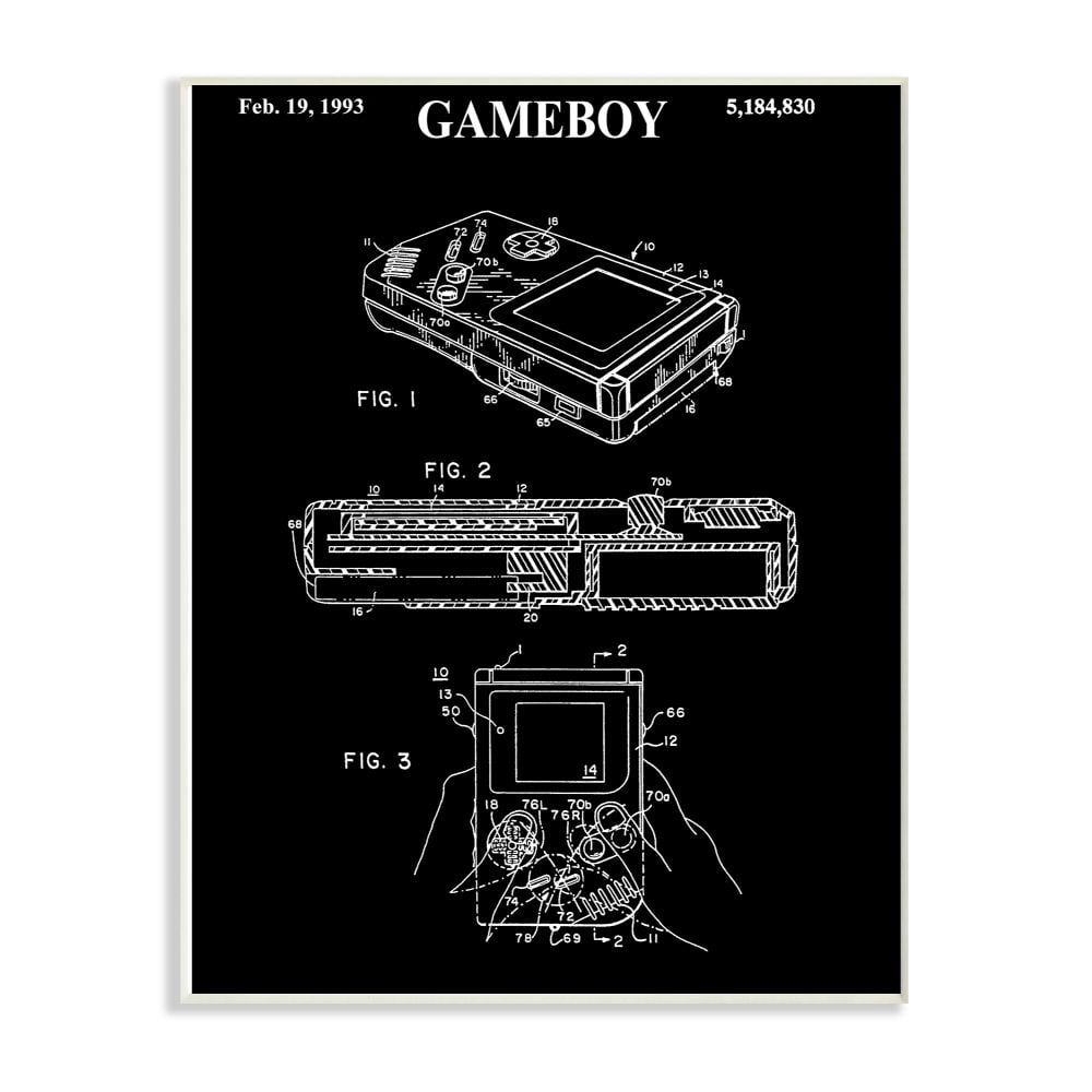 Stupell Industries Patent Gameboy Game Chart Black And White Design Wall Plaque Art by Daniel Sproul