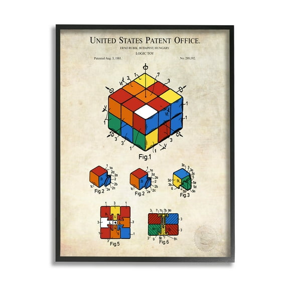 Stupell Industries Patent Office Logic Toy Diagram Graphic Art Black Framed Art Print Wall Art, Design by Karl Hronek