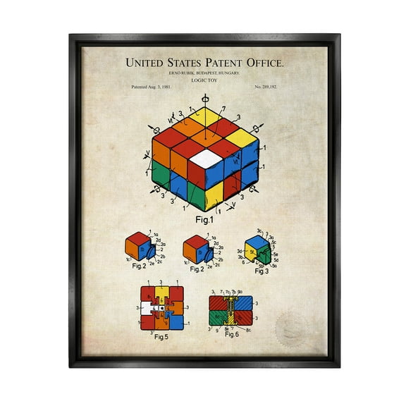 Stupell Industries Patent Office Logic Toy Diagram Graphic Art Jet Black Floating Framed Canvas Print Wall Art, Design by Karl Hronek