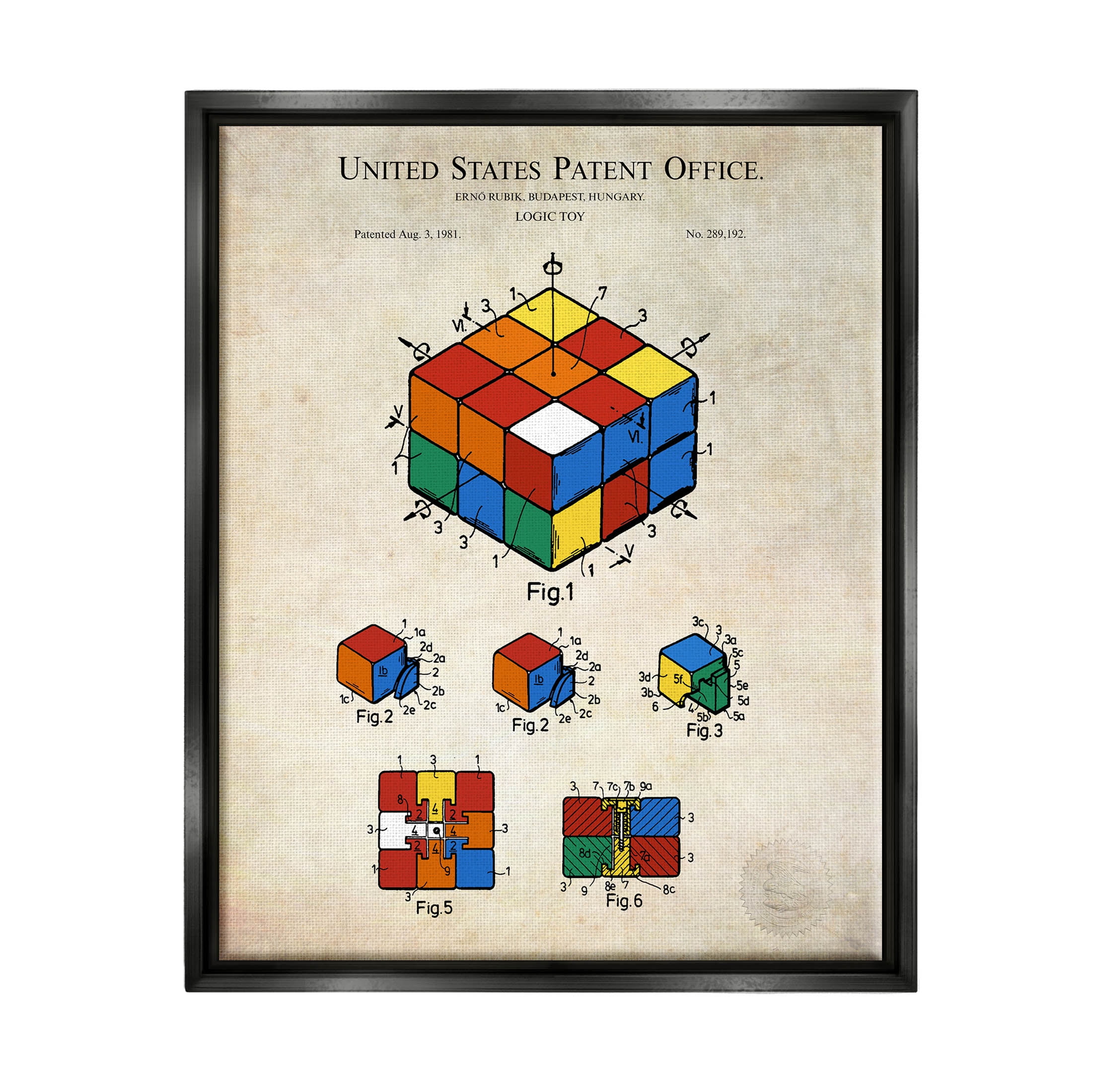 Stupell Industries Patent Office Logic Toy Diagram Graphic Art Jet Black Floating Framed Canvas Print Wall Art, Design by Karl Hronek