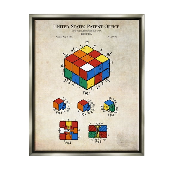 Stupell Industries Patent Office Logic Toy Diagram Graphic Art Luster Gray Floating Framed Canvas Print Wall Art, Design by Karl Hronek