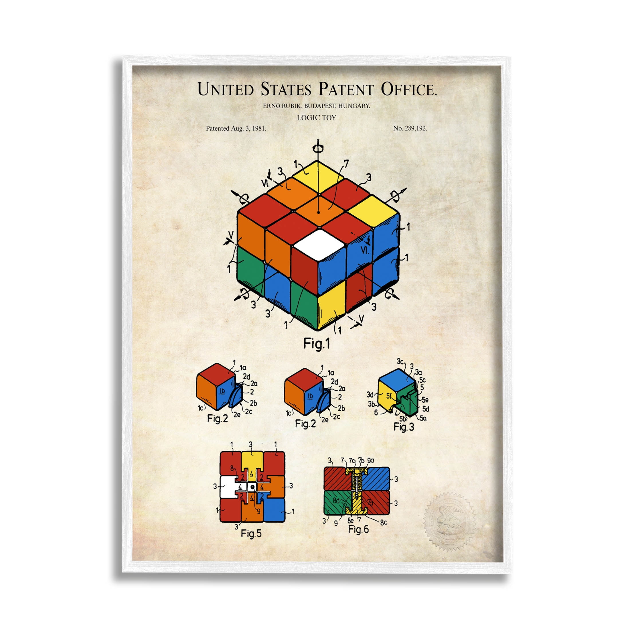 Stupell Industries Patent Office Logic Toy Diagram Graphic Art White Framed Art Print Wall Art, Design by Karl Hronek