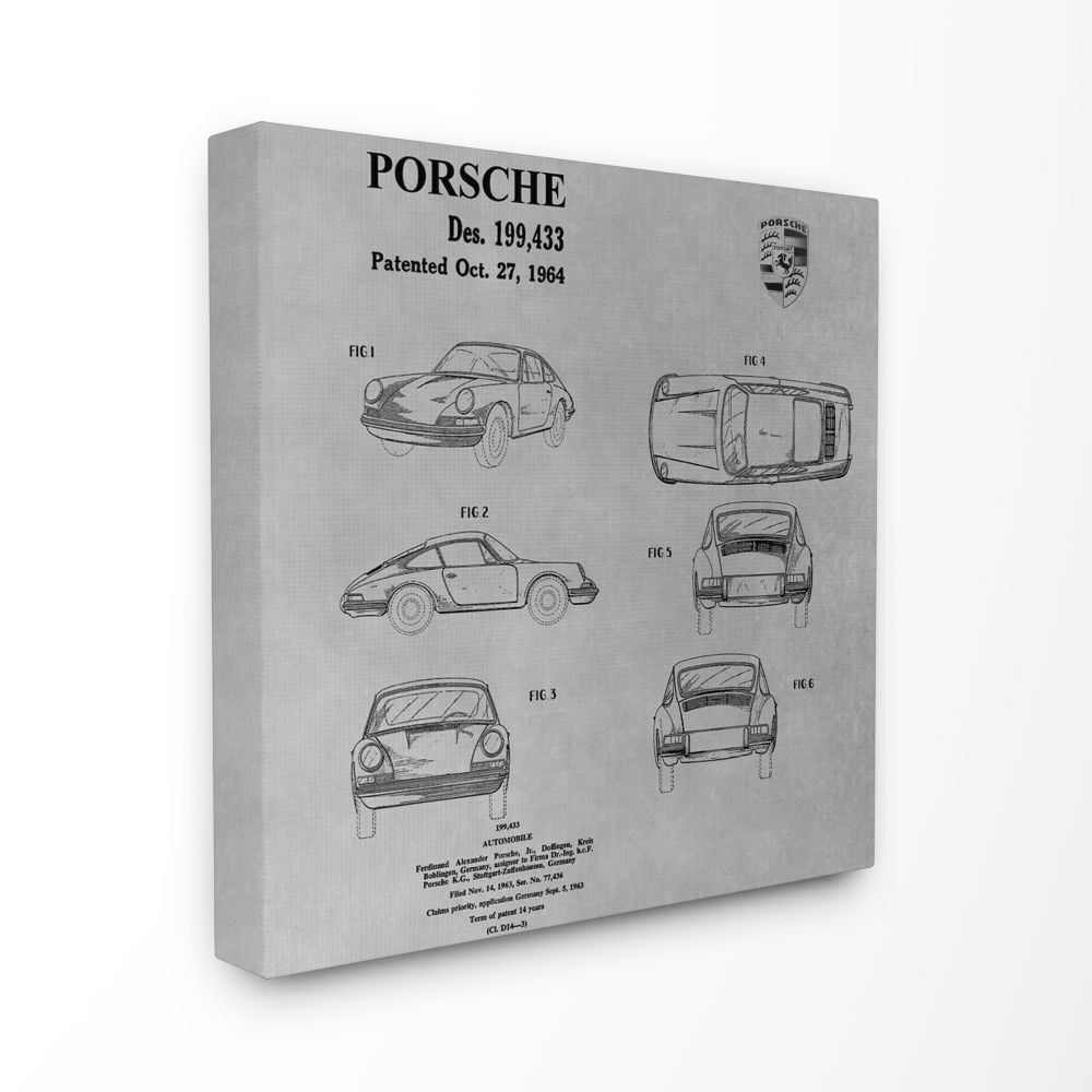 Stupell Industries Patent Porsche Car Grey Modern Design Canvas Wall Art by Daniel Sproul